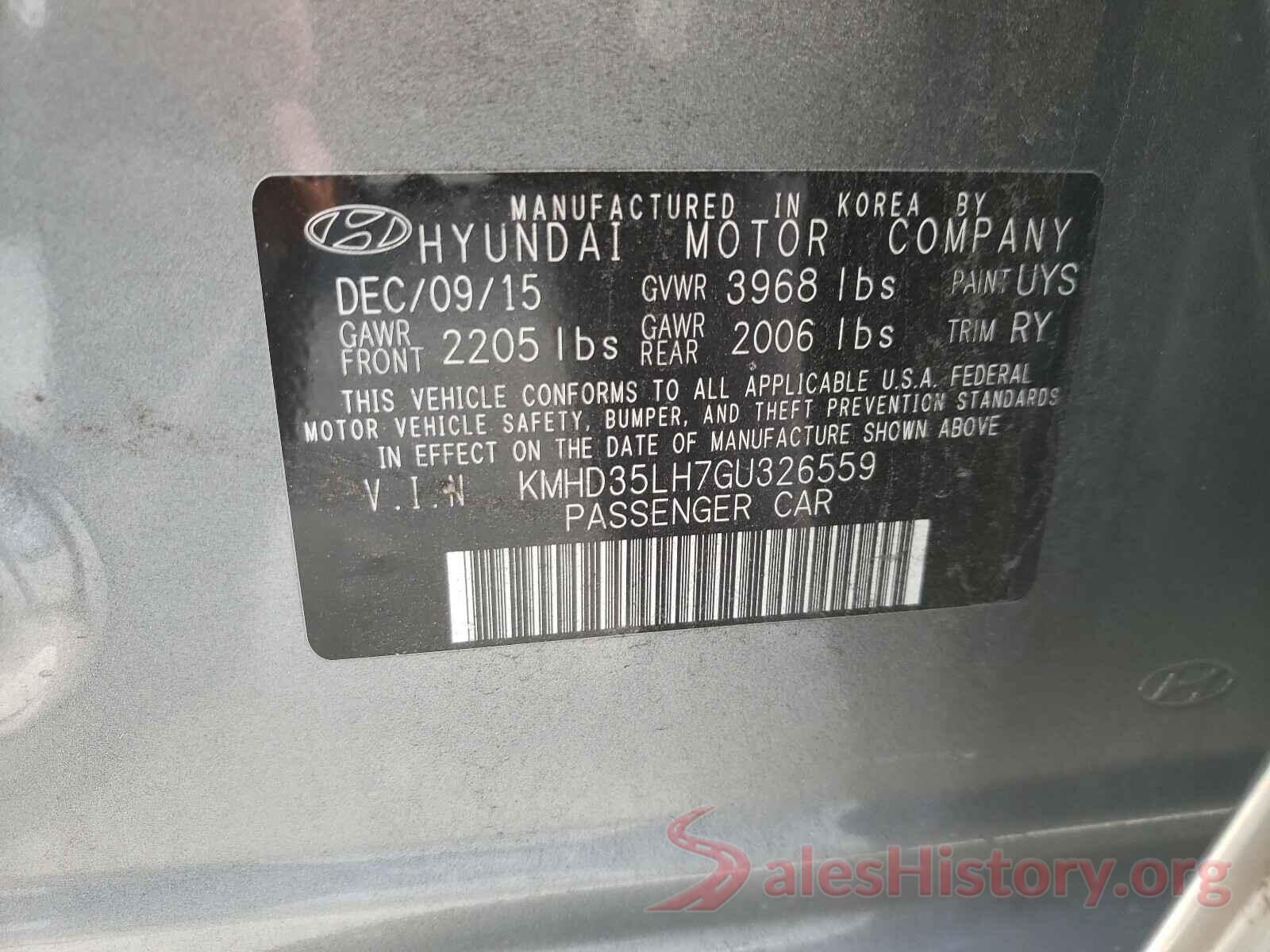 KMHD35LH7GU326559 2016 HYUNDAI ELANTRA