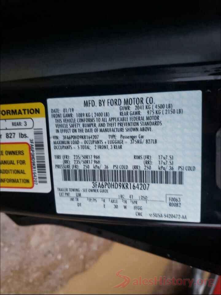 3VWC57BU1KM023968 2019 FORD FUSION