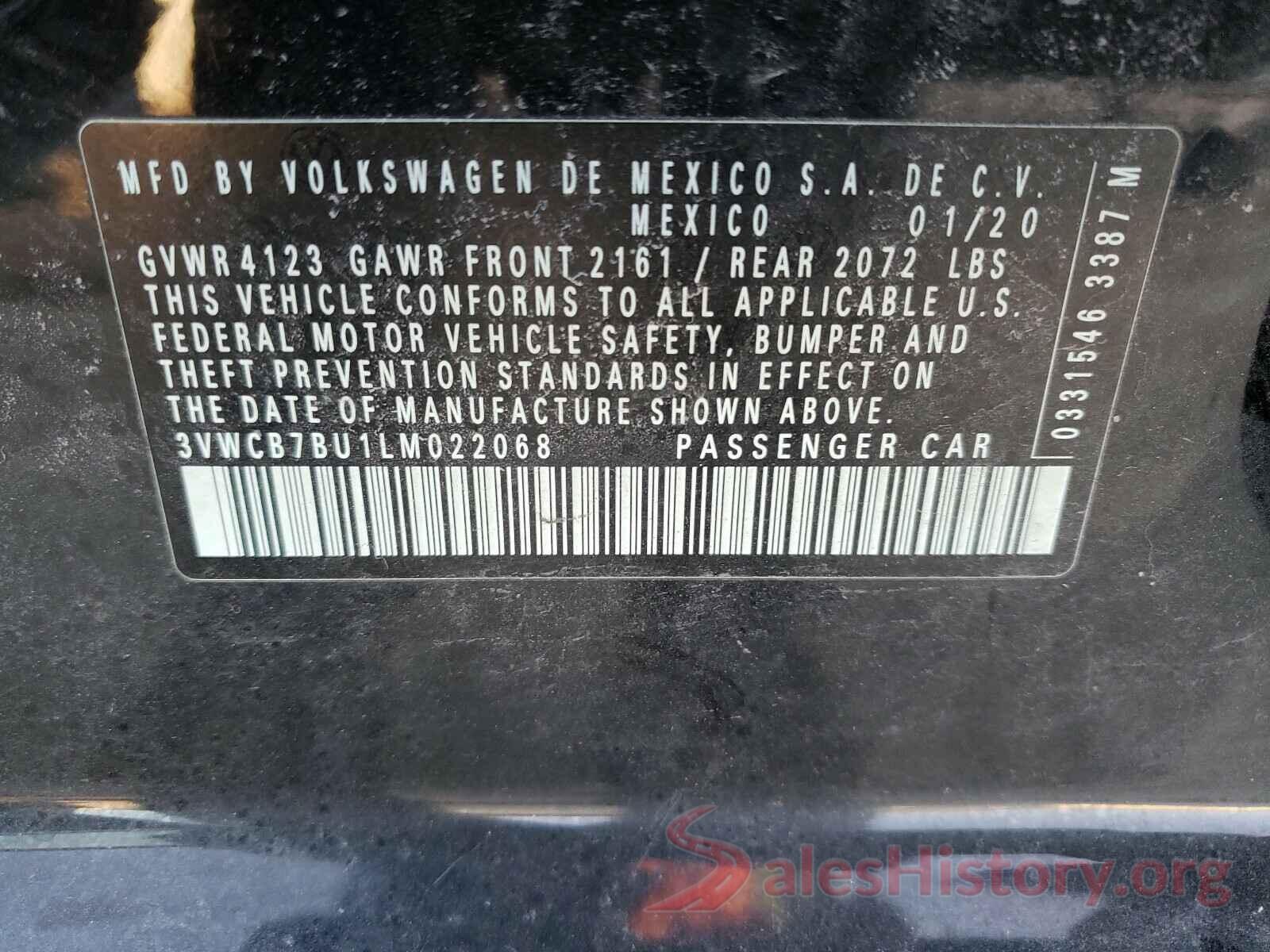 3VWCB7BU1LM022068 2020 VOLKSWAGEN JETTA