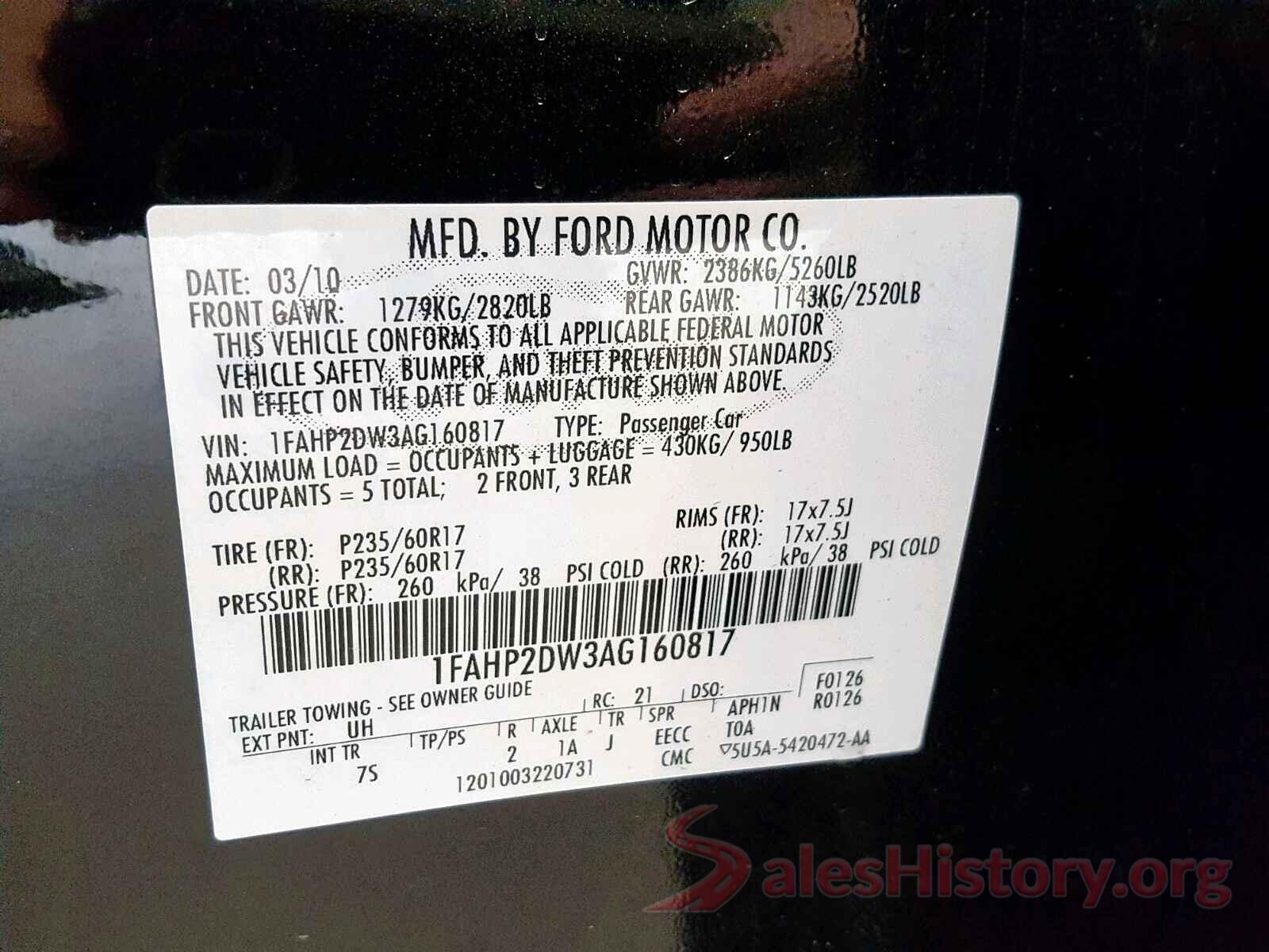 2HGFC2F78GH574628 2010 FORD TAURUS