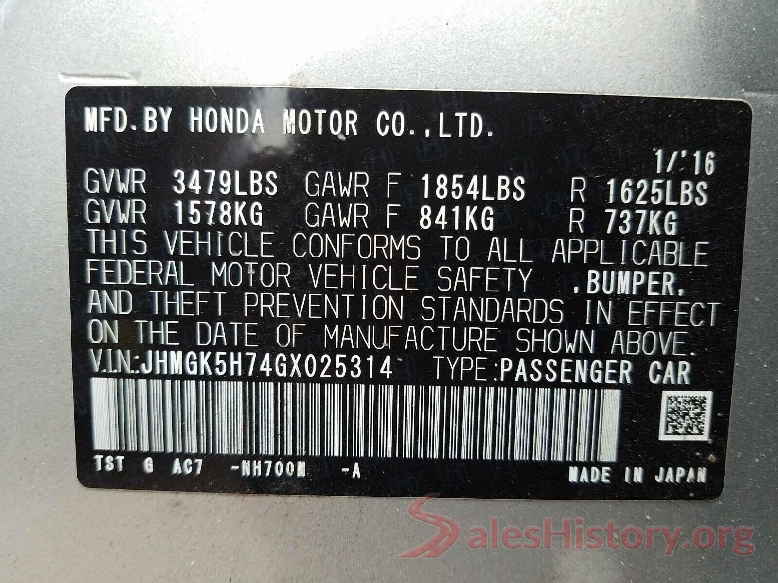 JHMGK5H74GX025314 2016 HONDA FIT