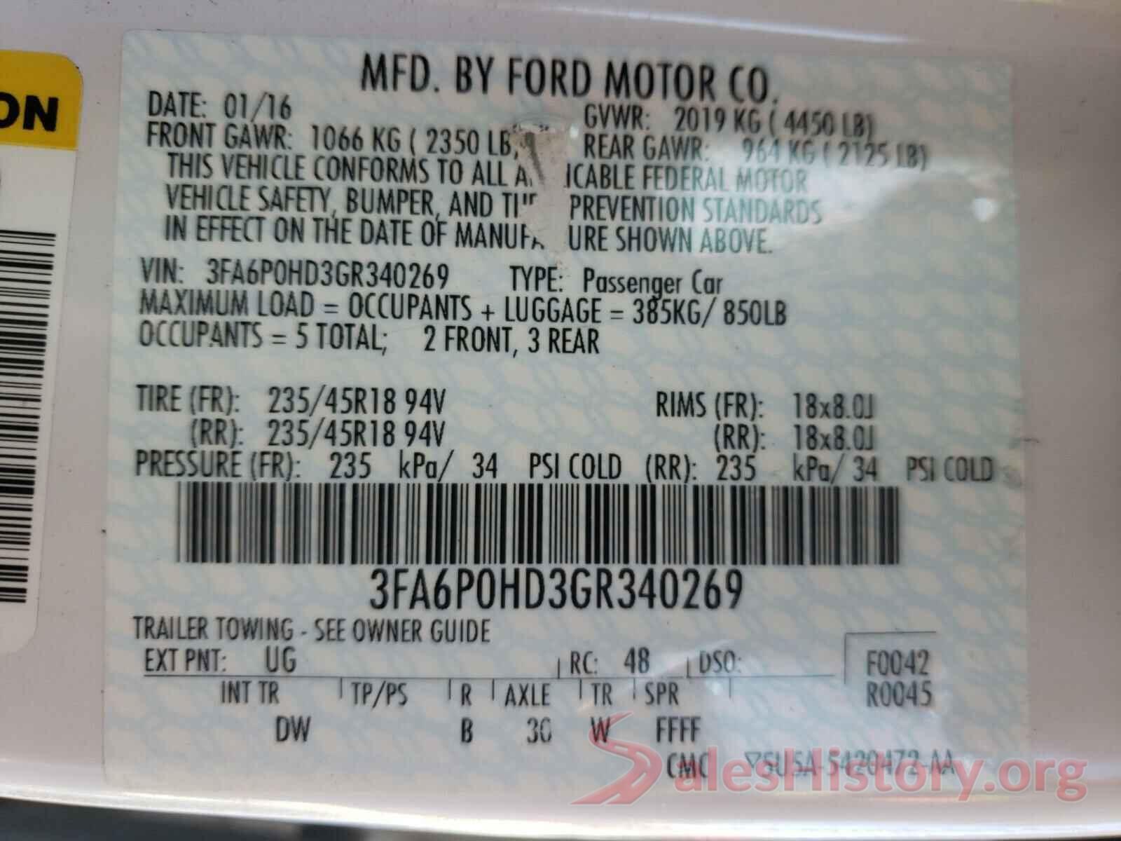 3FA6P0HD3GR340269 2016 FORD FUSION