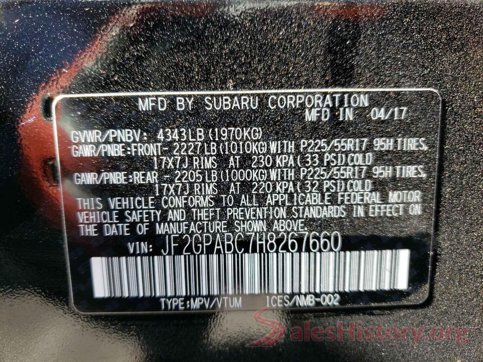 JF2GPABC7H8267660 2017 SUBARU CROSSTREK