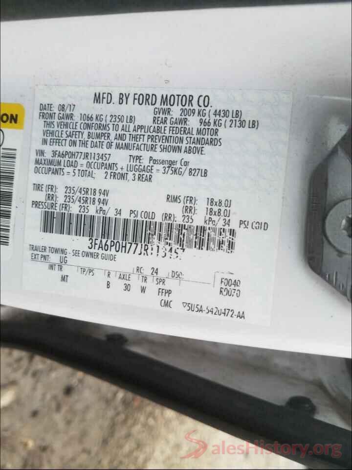 3FA6P0H77JR113457 2018 FORD FUSION