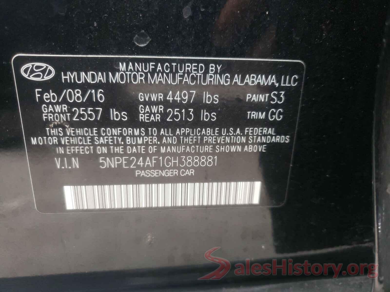 5NPE24AF1GH388881 2016 HYUNDAI SONATA