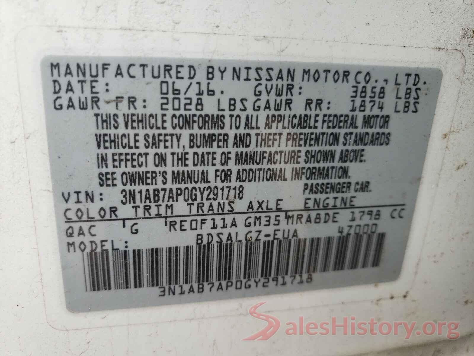 3N1AB7AP0GY291718 2016 NISSAN SENTRA