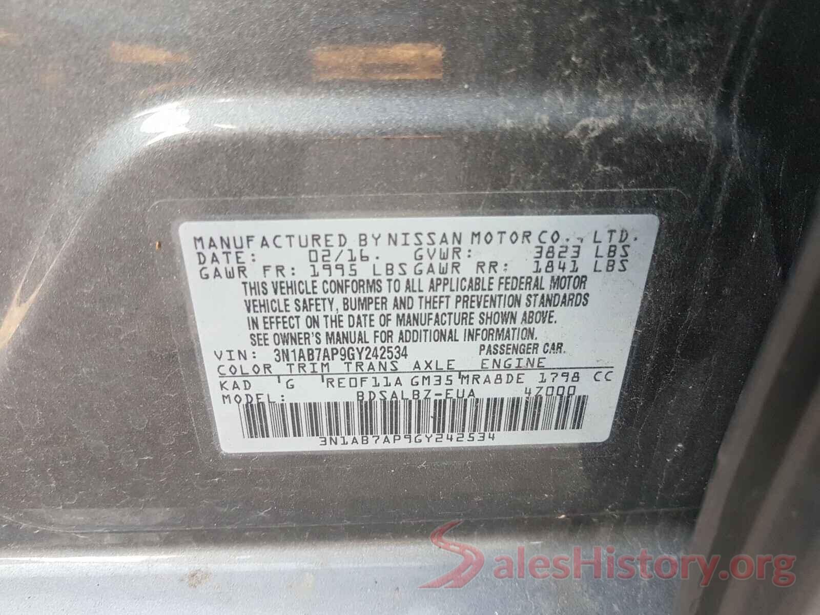 3N1AB7AP9GY242534 2016 NISSAN SENTRA