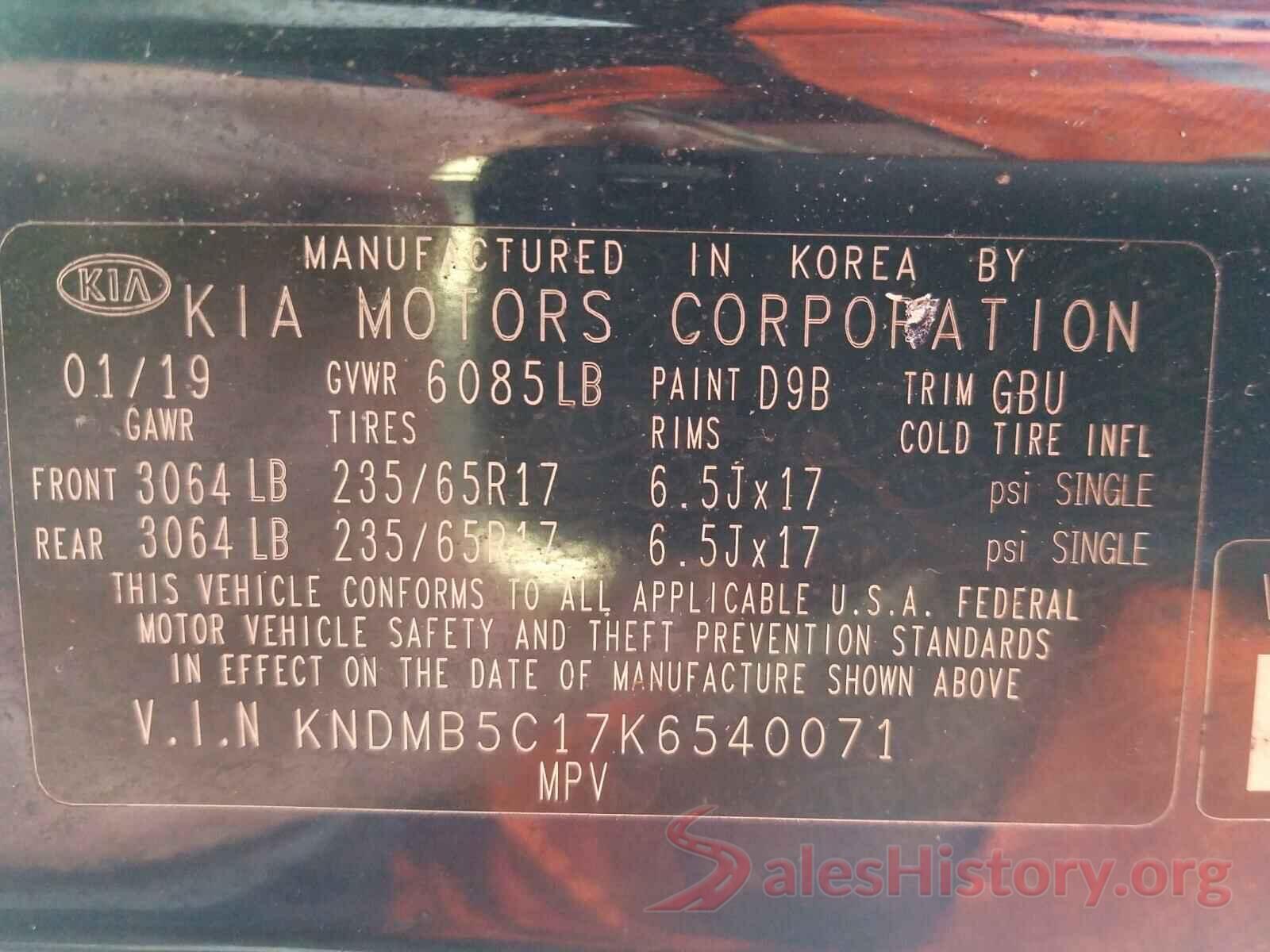 KNDMB5C17K6540071 2019 KIA SEDONA