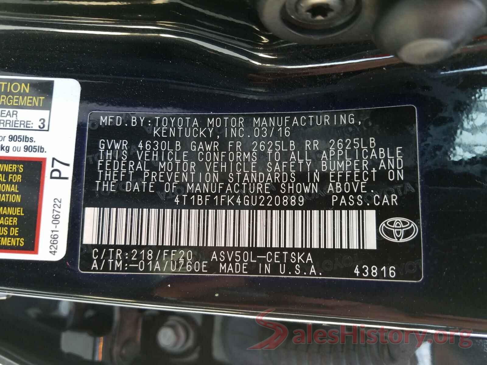 4T1BF1FK4GU220889 2016 TOYOTA CAMRY