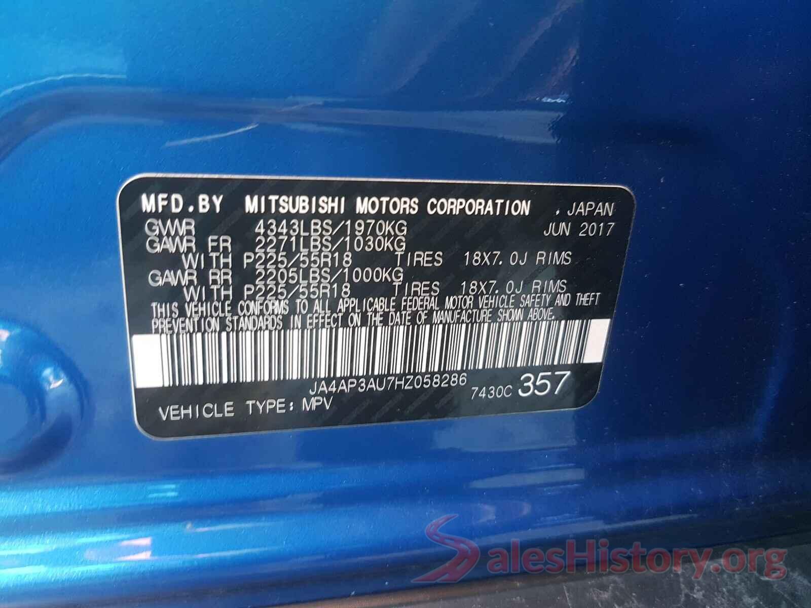 JA4AP3AU7HZ058286 2017 MITSUBISHI OUTLANDER