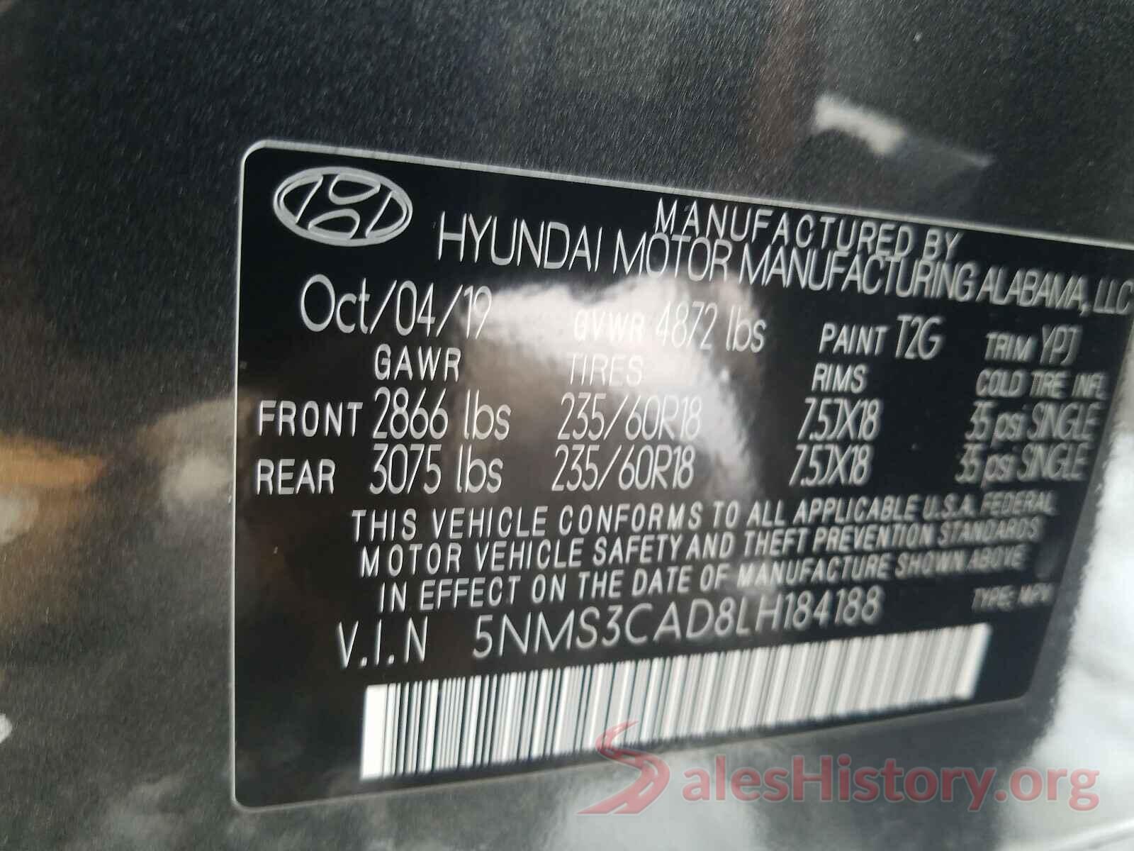 5NMS3CAD8LH184188 2020 HYUNDAI SANTA FE