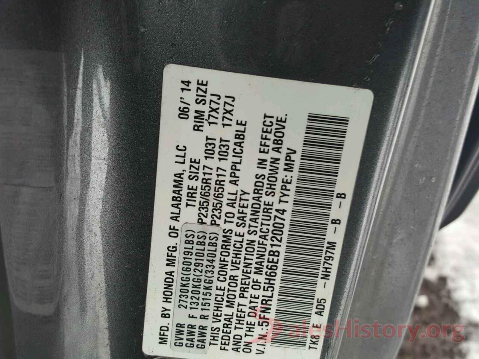 KMHD84LF5LU024854 2014 HONDA ODYSSEY