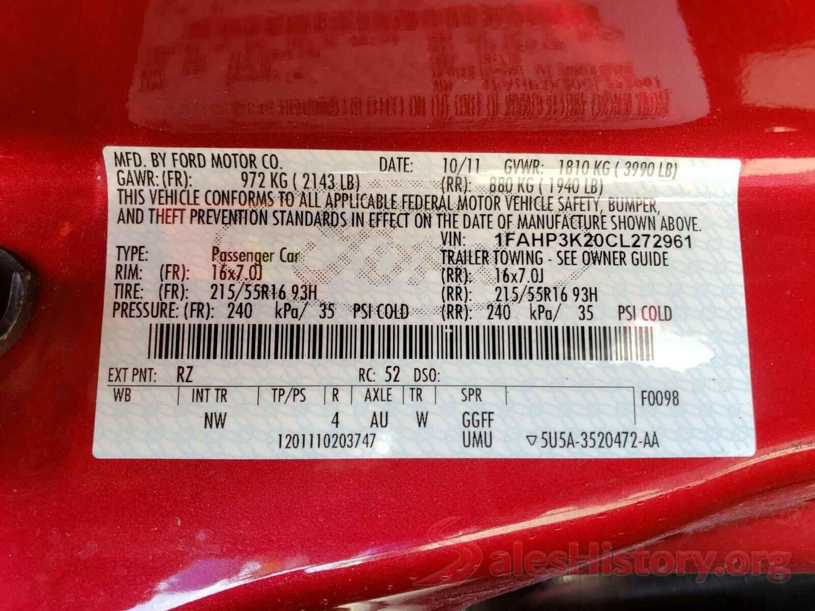 3FA6P0SU9HR312860 2012 FORD FOCUS