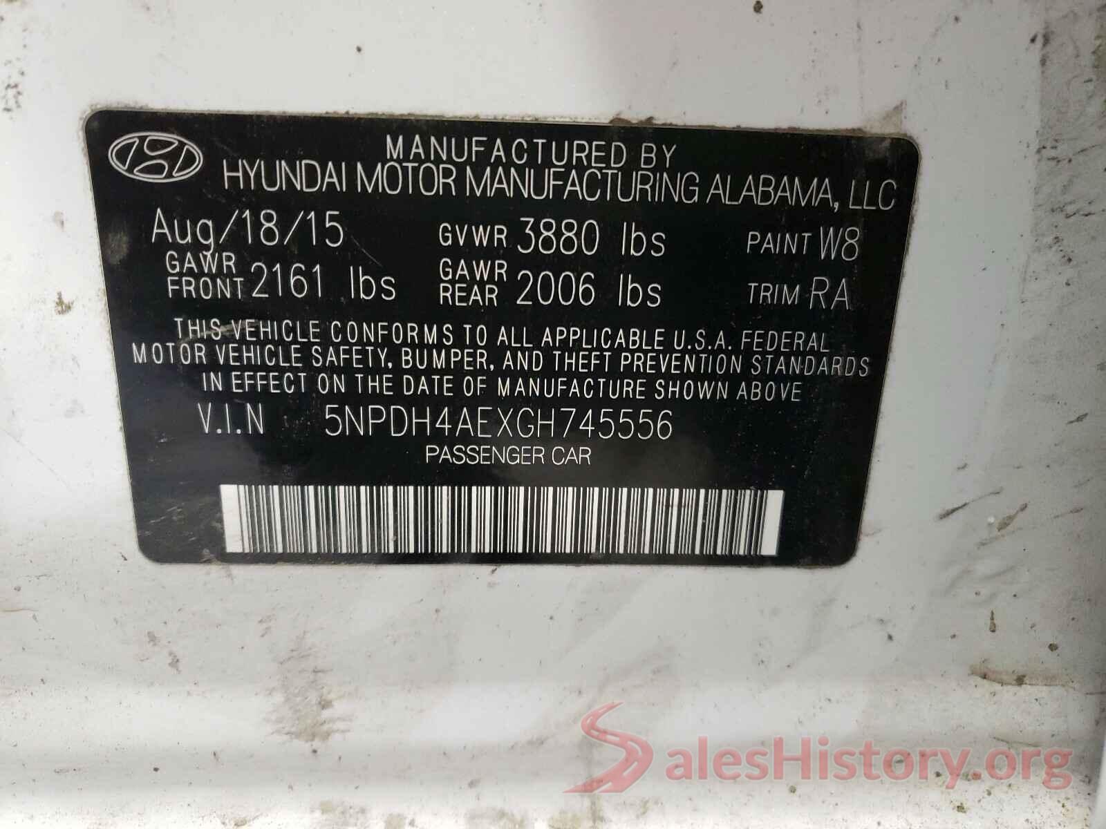 5NPDH4AEXGH745556 2016 HYUNDAI ELANTRA