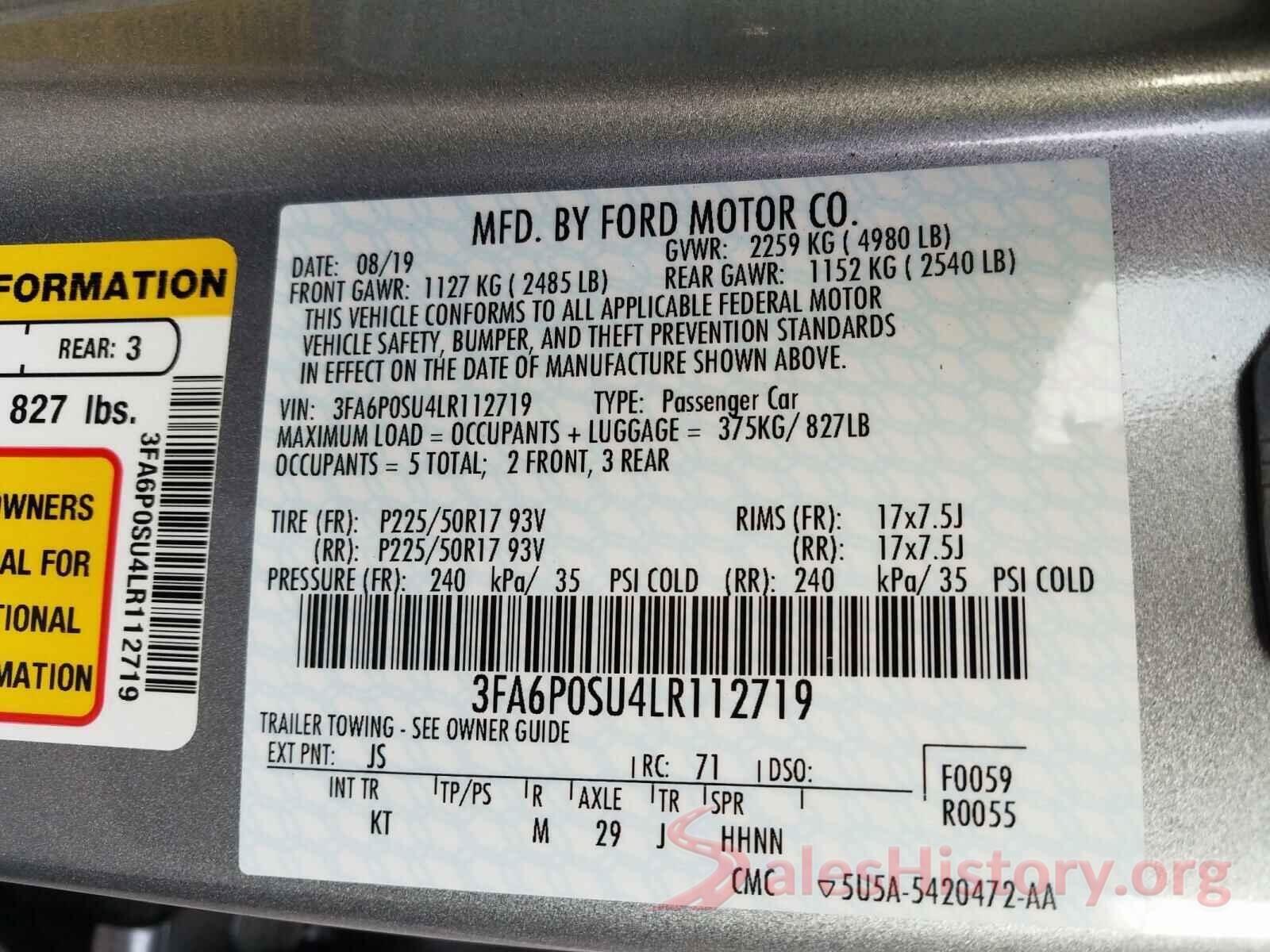 KMHDH4AE7GU619320 2020 FORD FUSION