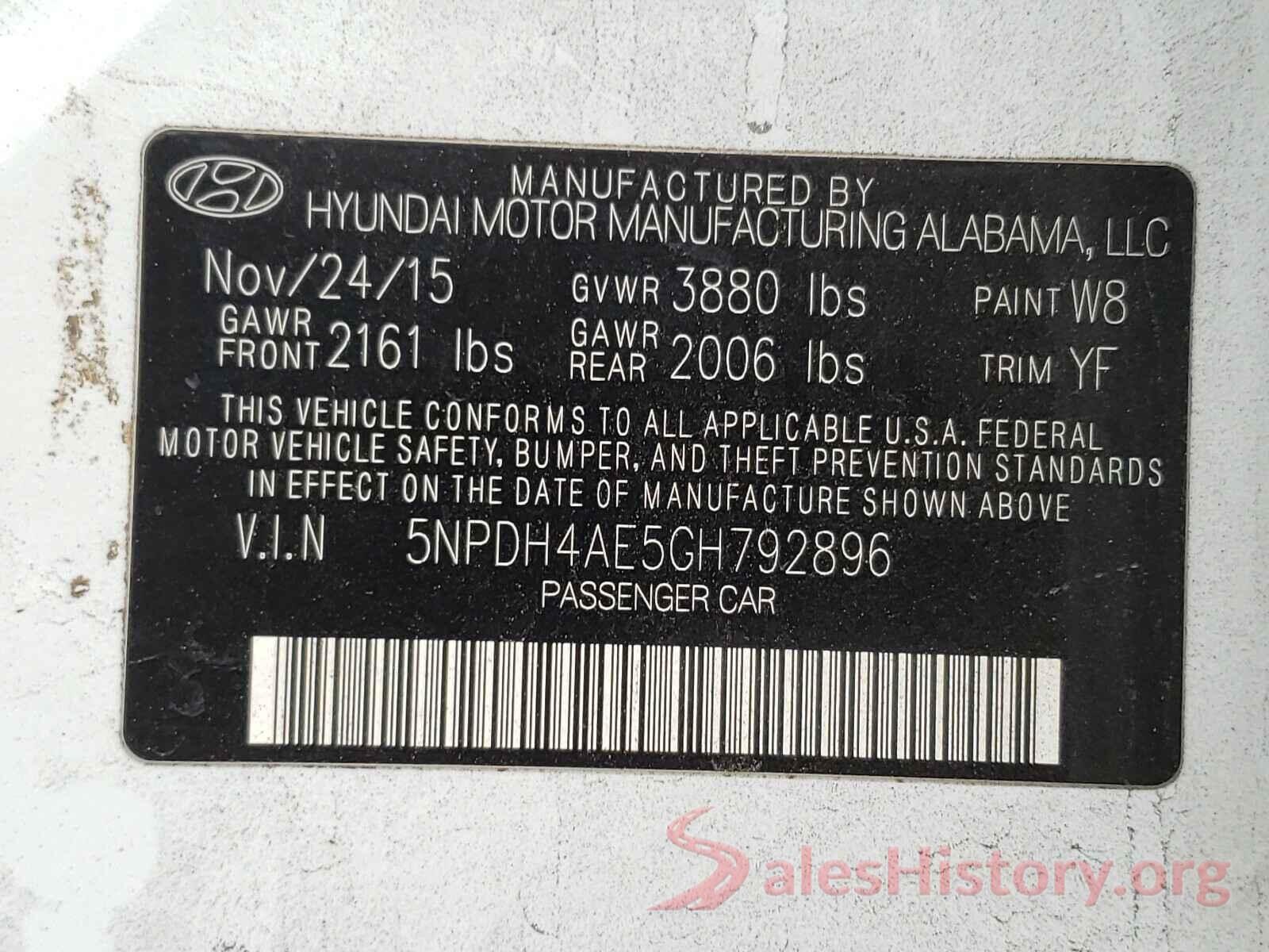 5NPDH4AE5GH792896 2016 HYUNDAI ELANTRA