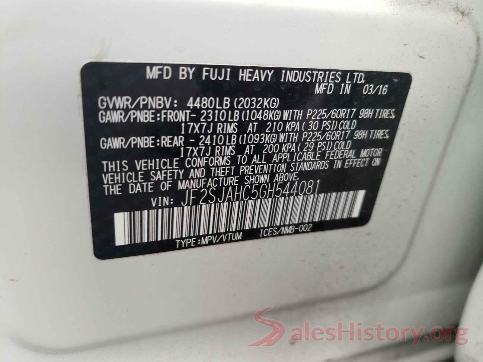 JF2SJAHC5GH544081 2016 SUBARU FORESTER