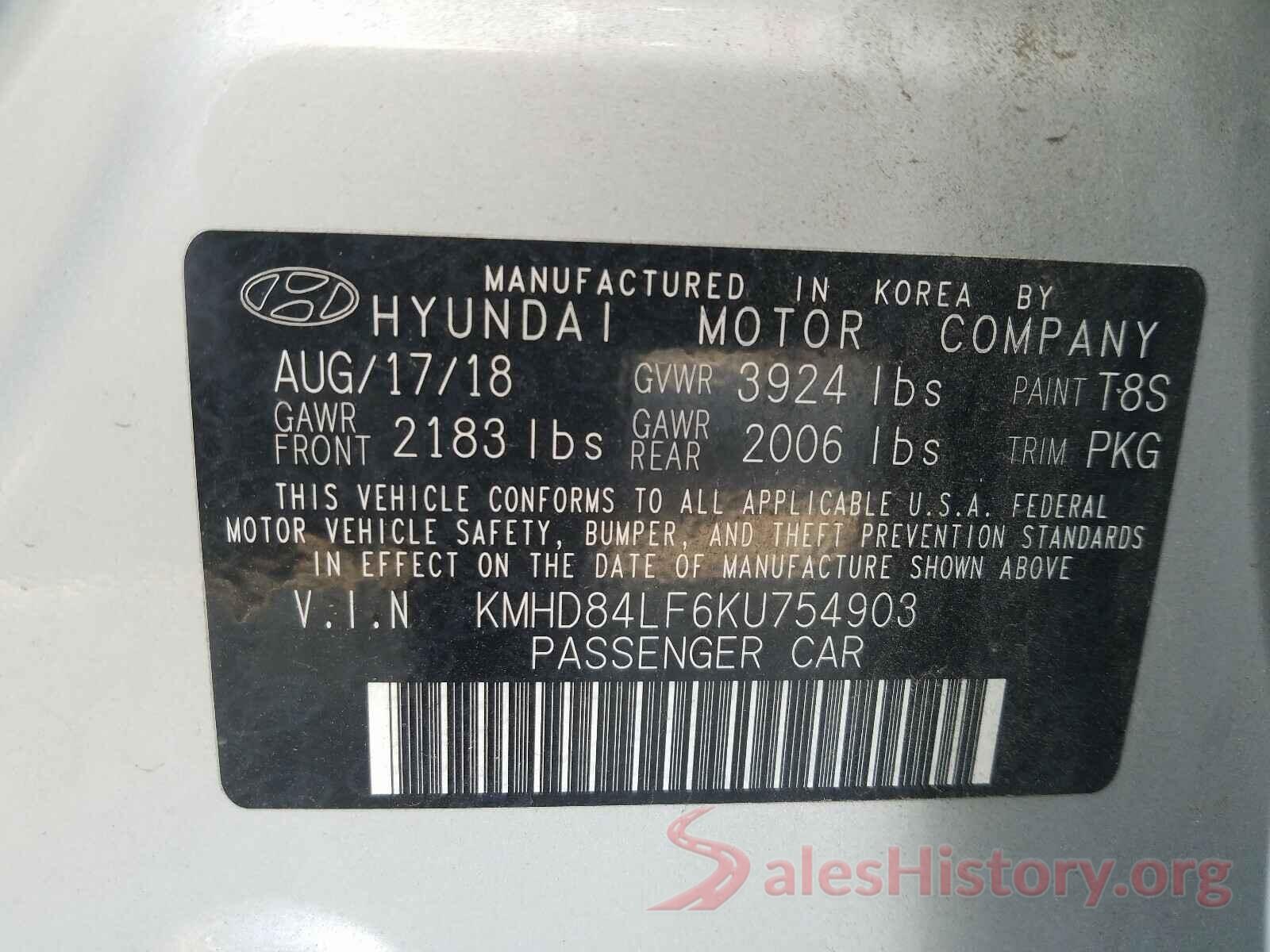 KMHD84LF6KU754903 2019 HYUNDAI ELANTRA