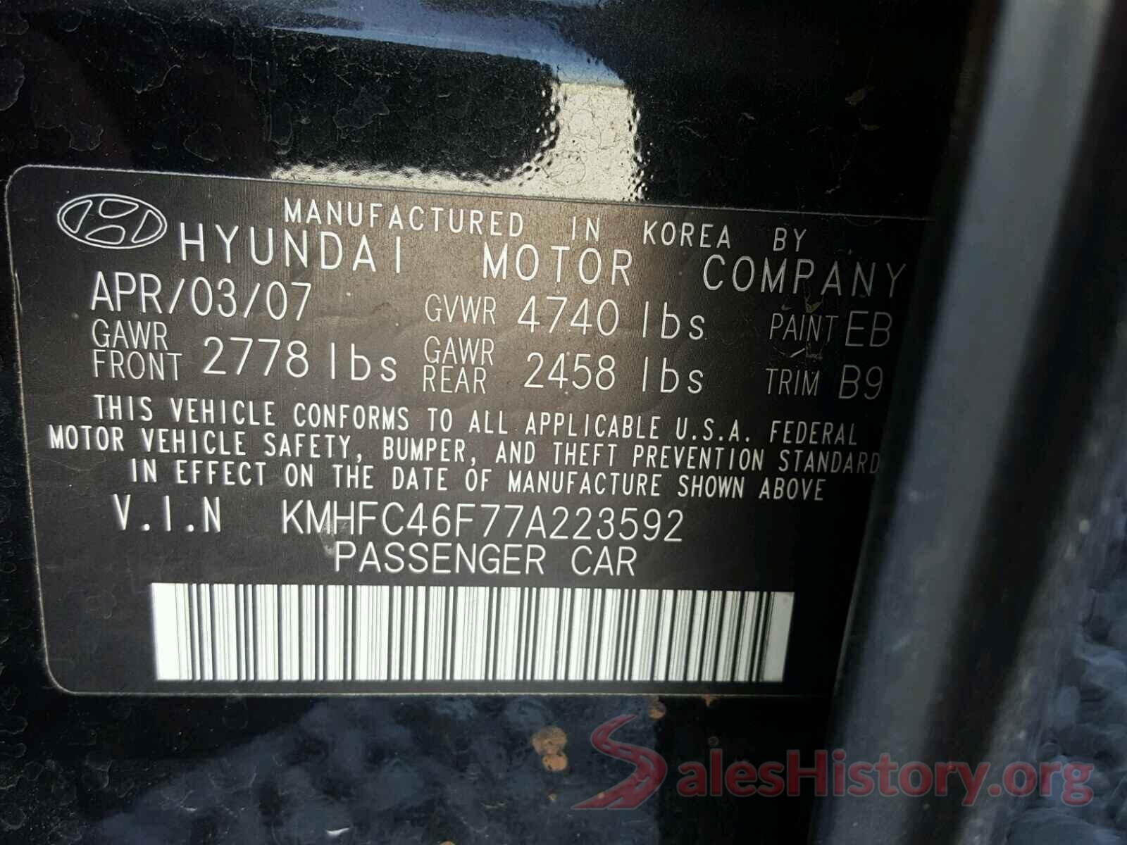 KNAFX4A69G5550131 2007 HYUNDAI AZERA