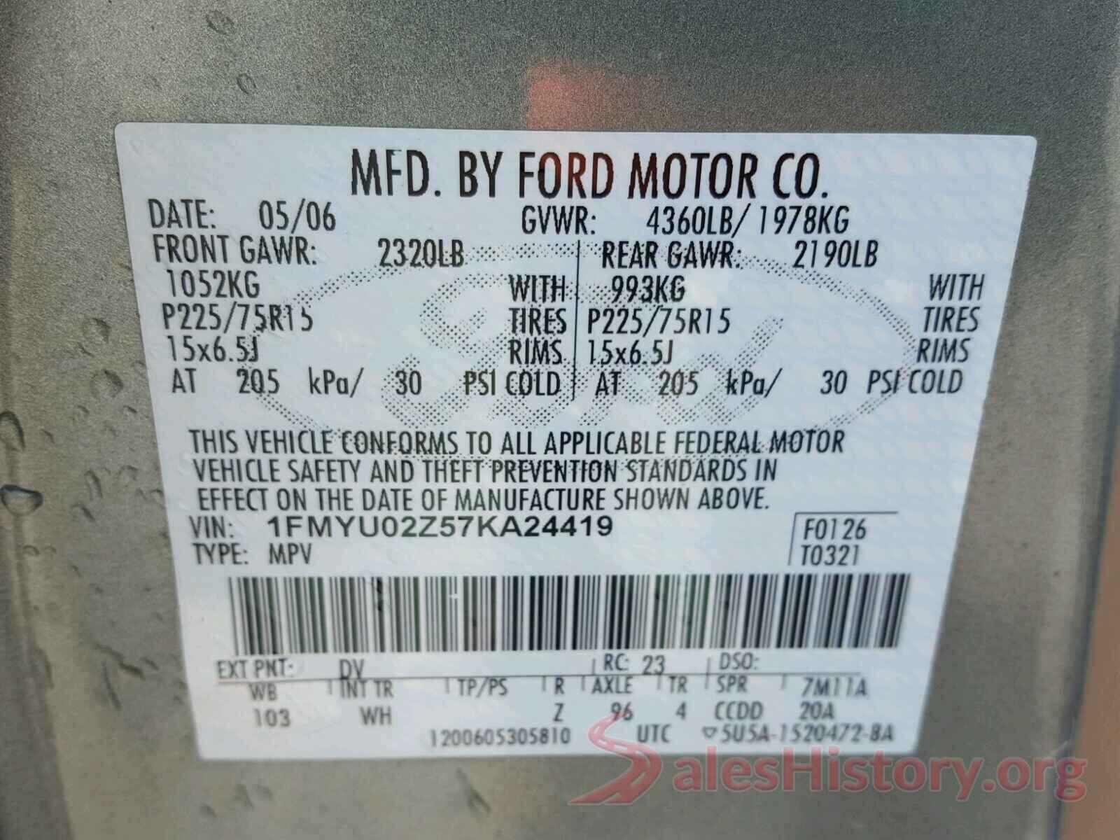 3VW2B7AJ7HM263949 2007 FORD ESCAPE