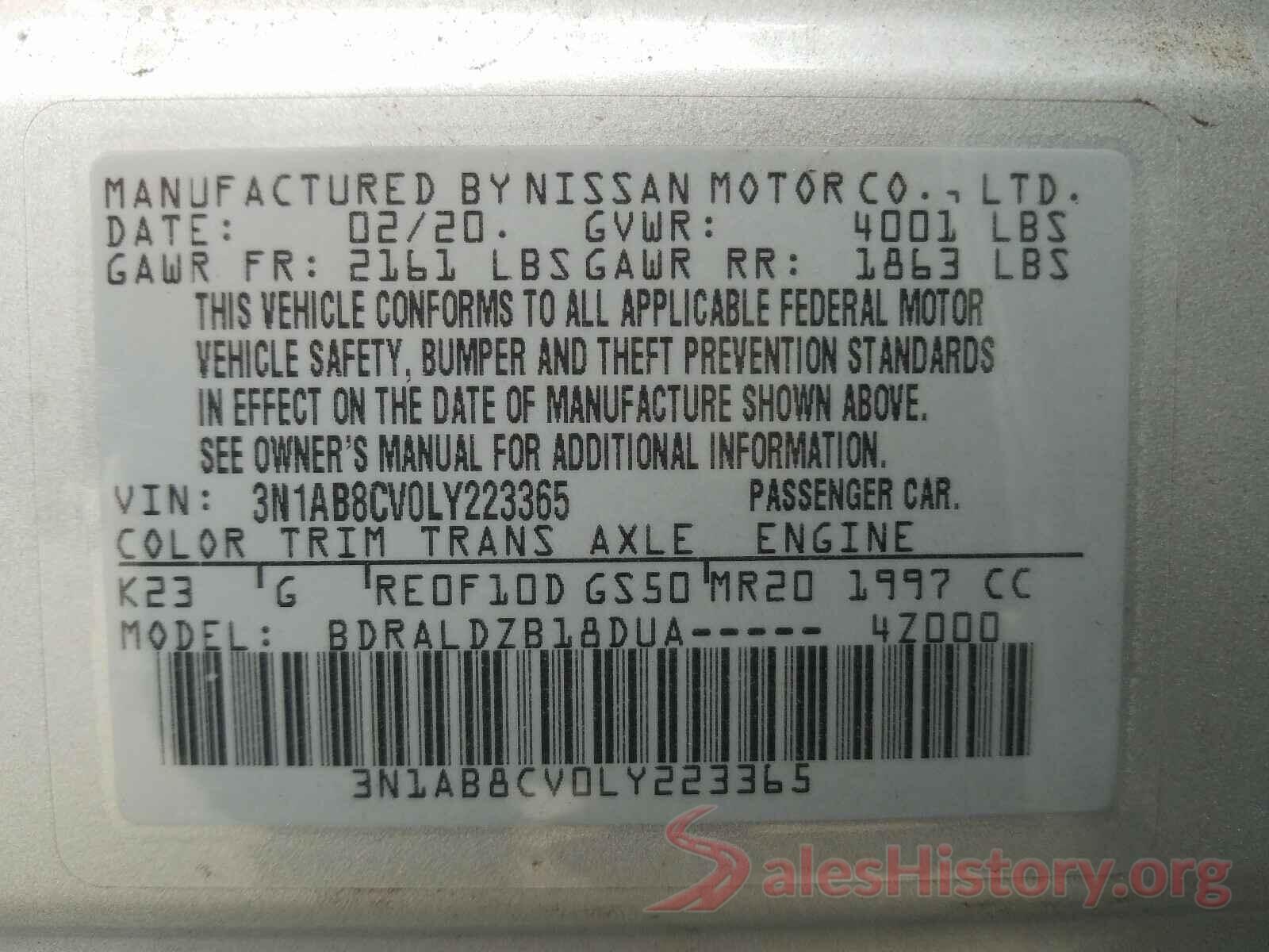 3N1AB8CV0LY223365 2020 NISSAN SENTRA