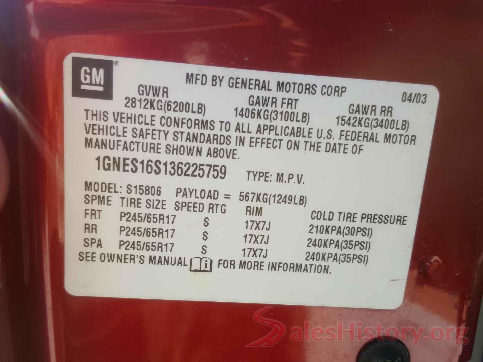 SHHFK7H48JU420174 2003 CHEVROLET TRAILBLAZE