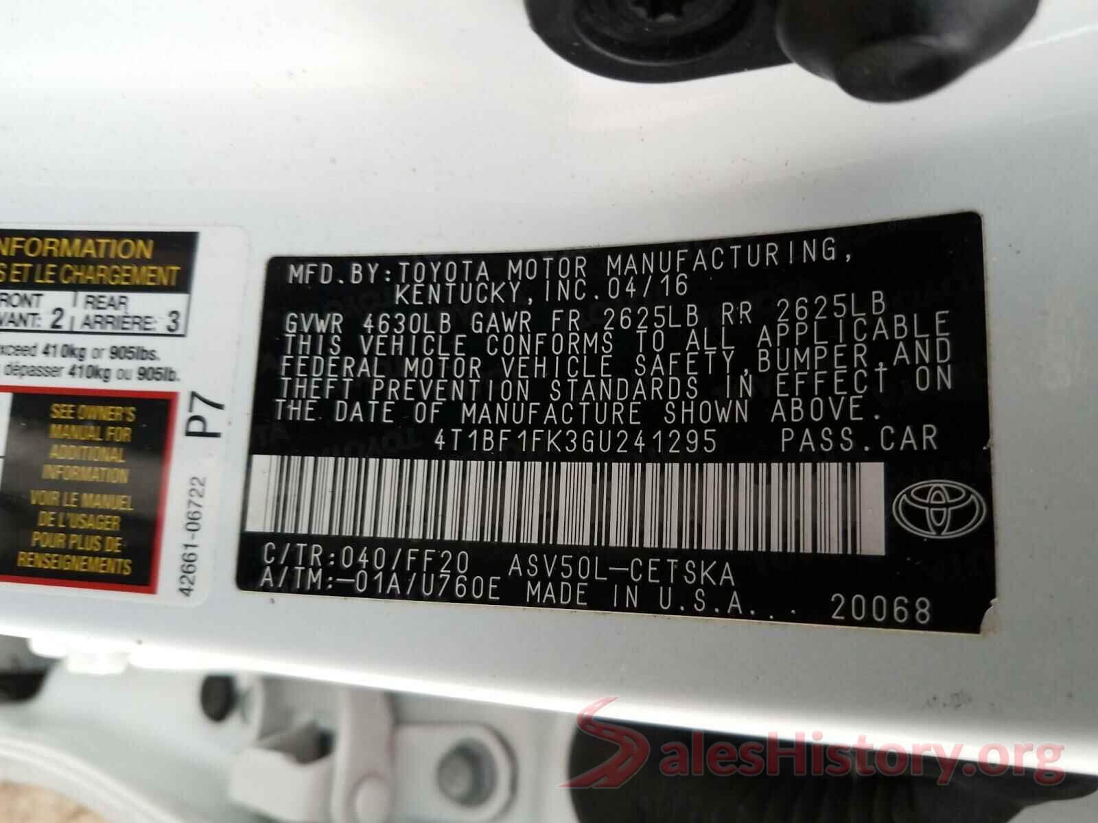 4T1BF1FK3GU241295 2016 TOYOTA CAMRY