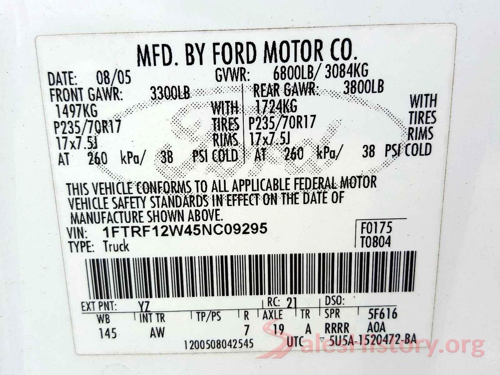 SHHFK7H30KU217868 2005 FORD F150