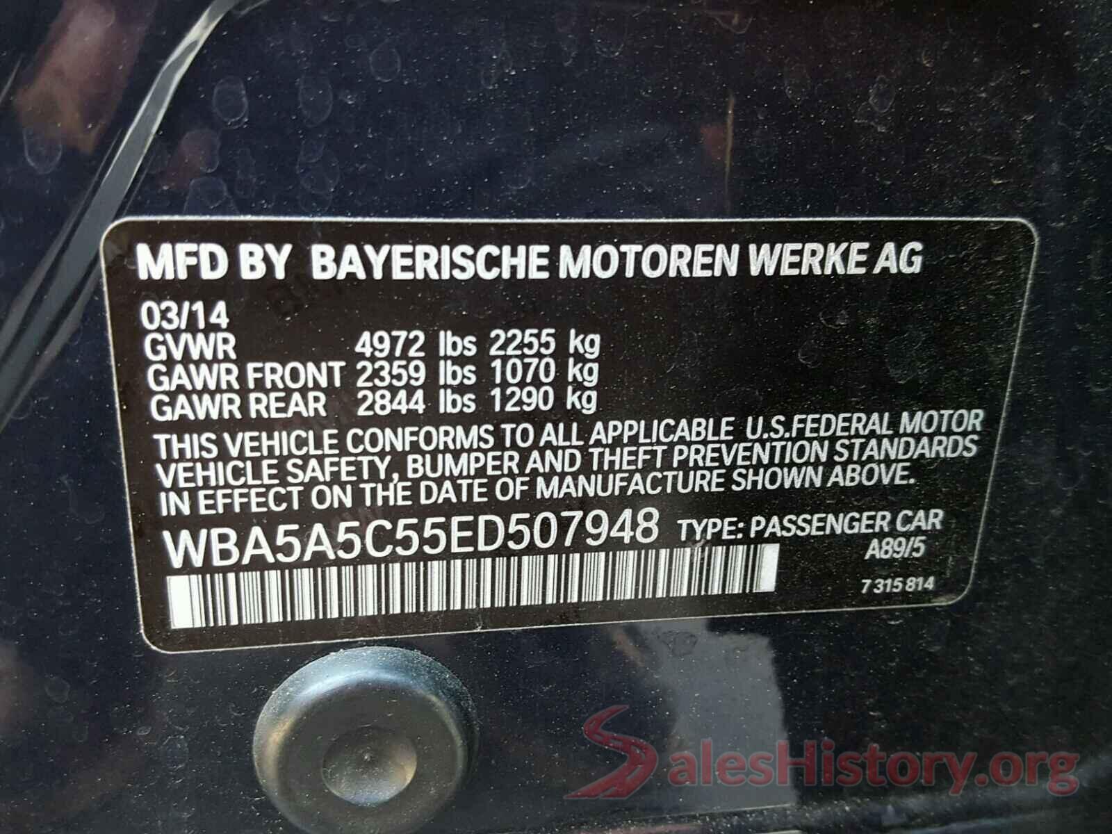 1N4AA6DV5LC380455 2014 BMW 5 SERIES