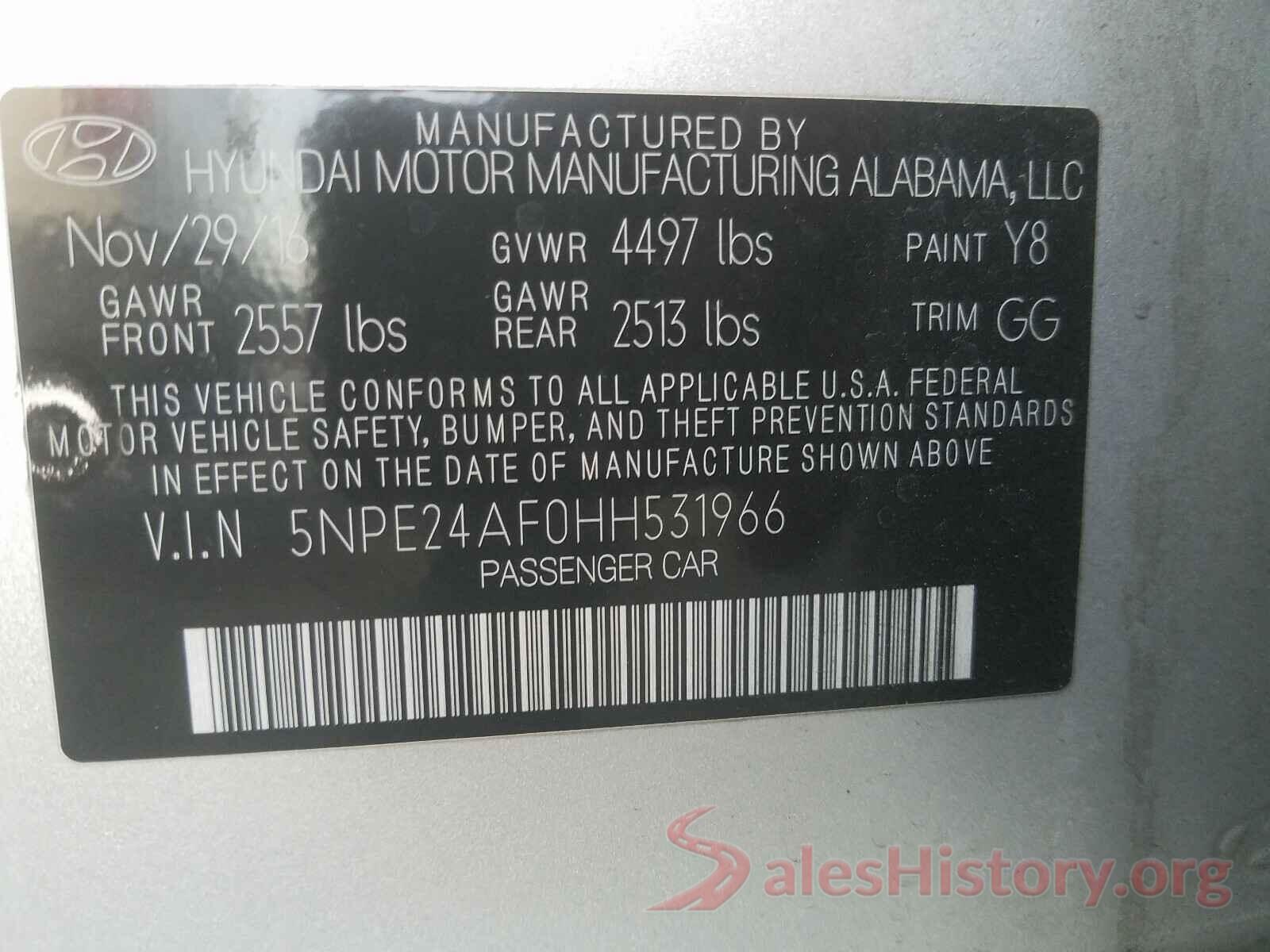 5NPE24AF0HH531966 2017 HYUNDAI SONATA