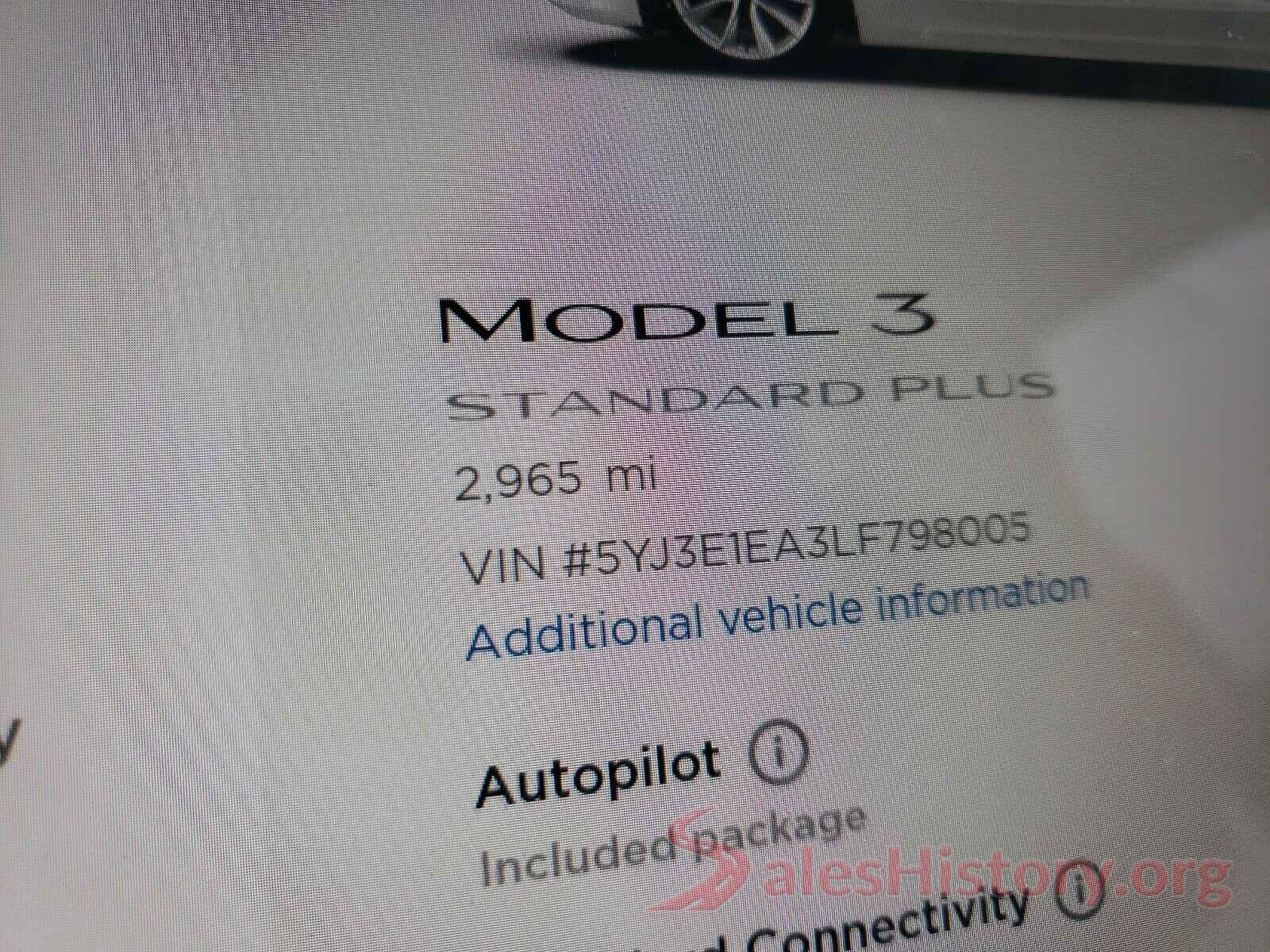 5YJ3E1EA3LF798005 2020 TESLA MODEL 3