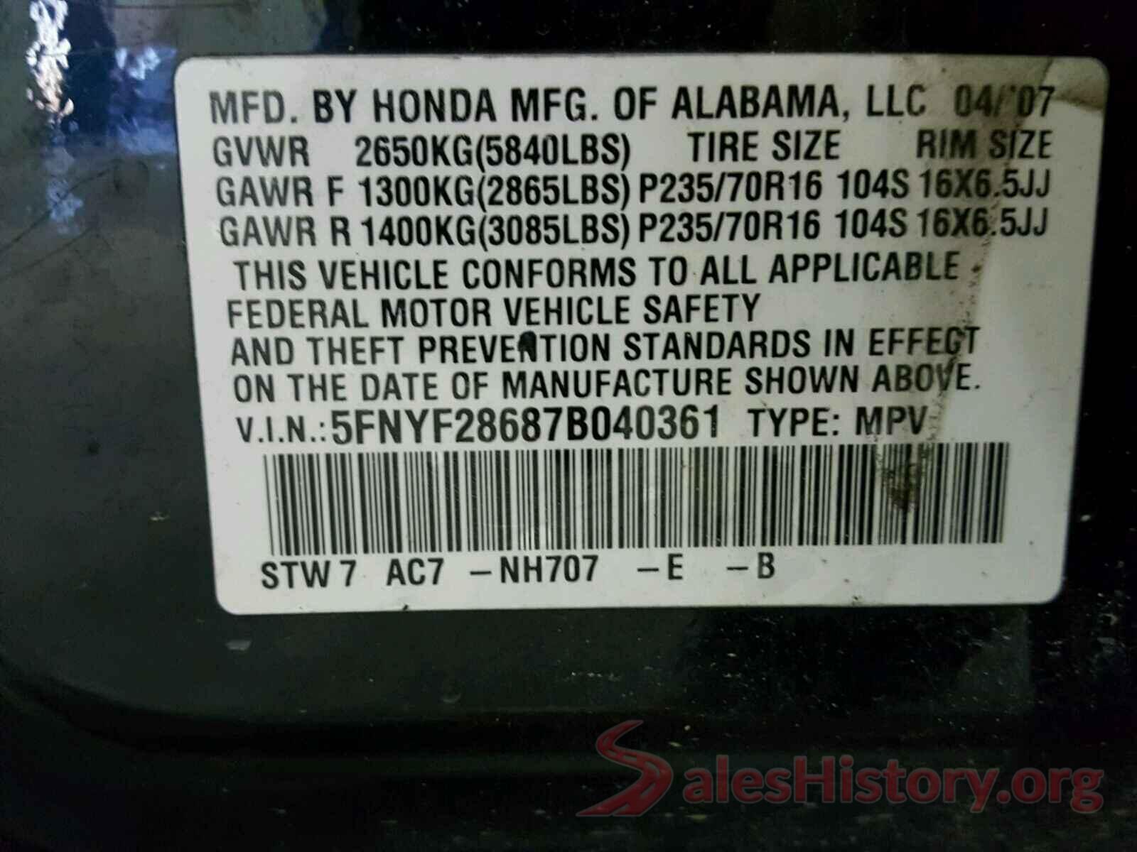 3N1AB7AP2JL642505 2007 HONDA PILOT