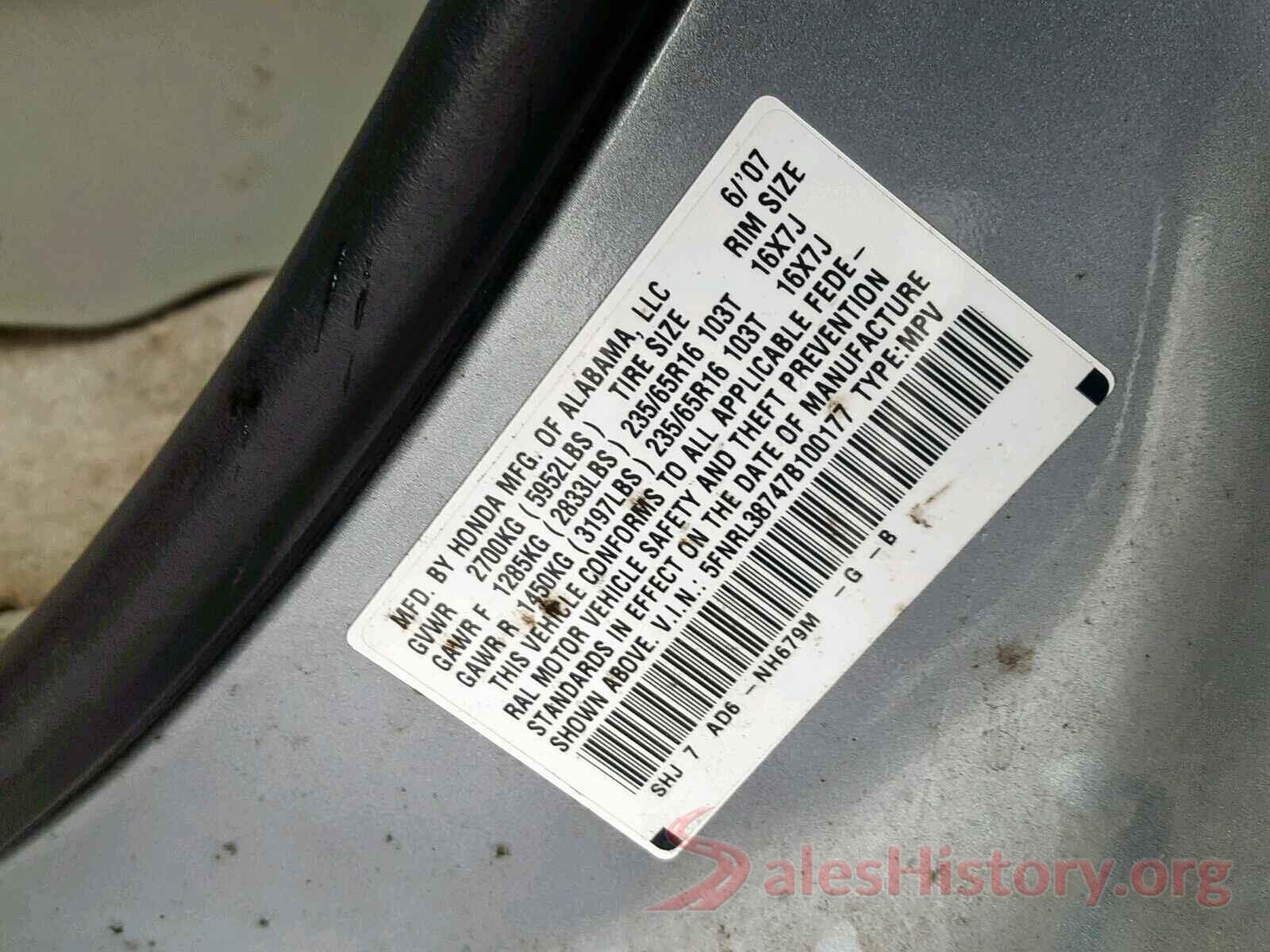 5FNRL38747B100177 2007 HONDA ODYSSEY EX