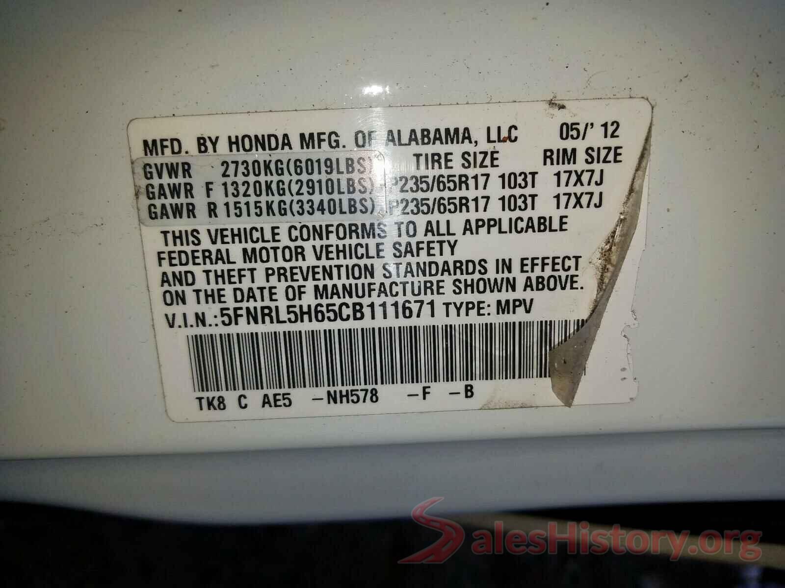 YV4A22PL6G1031684 2012 HONDA ODYSSEY