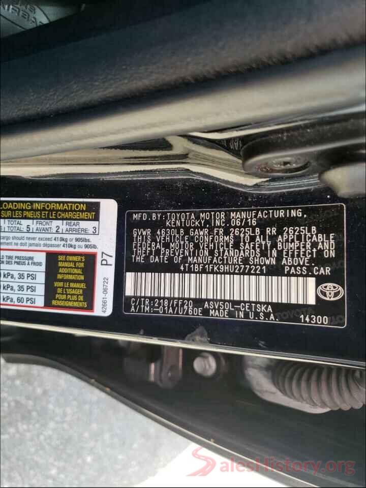 4T1BF1FK9HU277221 2017 TOYOTA CAMRY