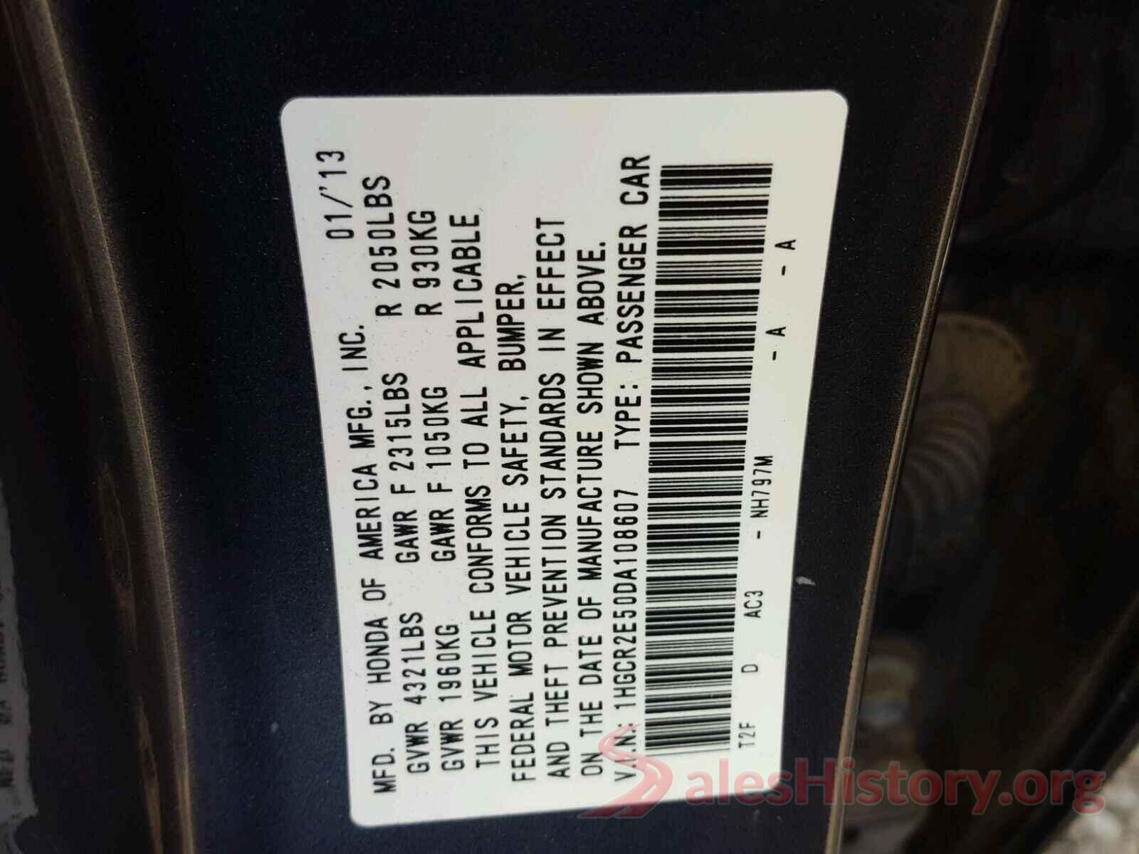 2T3WFREV7HW372749 2013 HONDA ACCORD