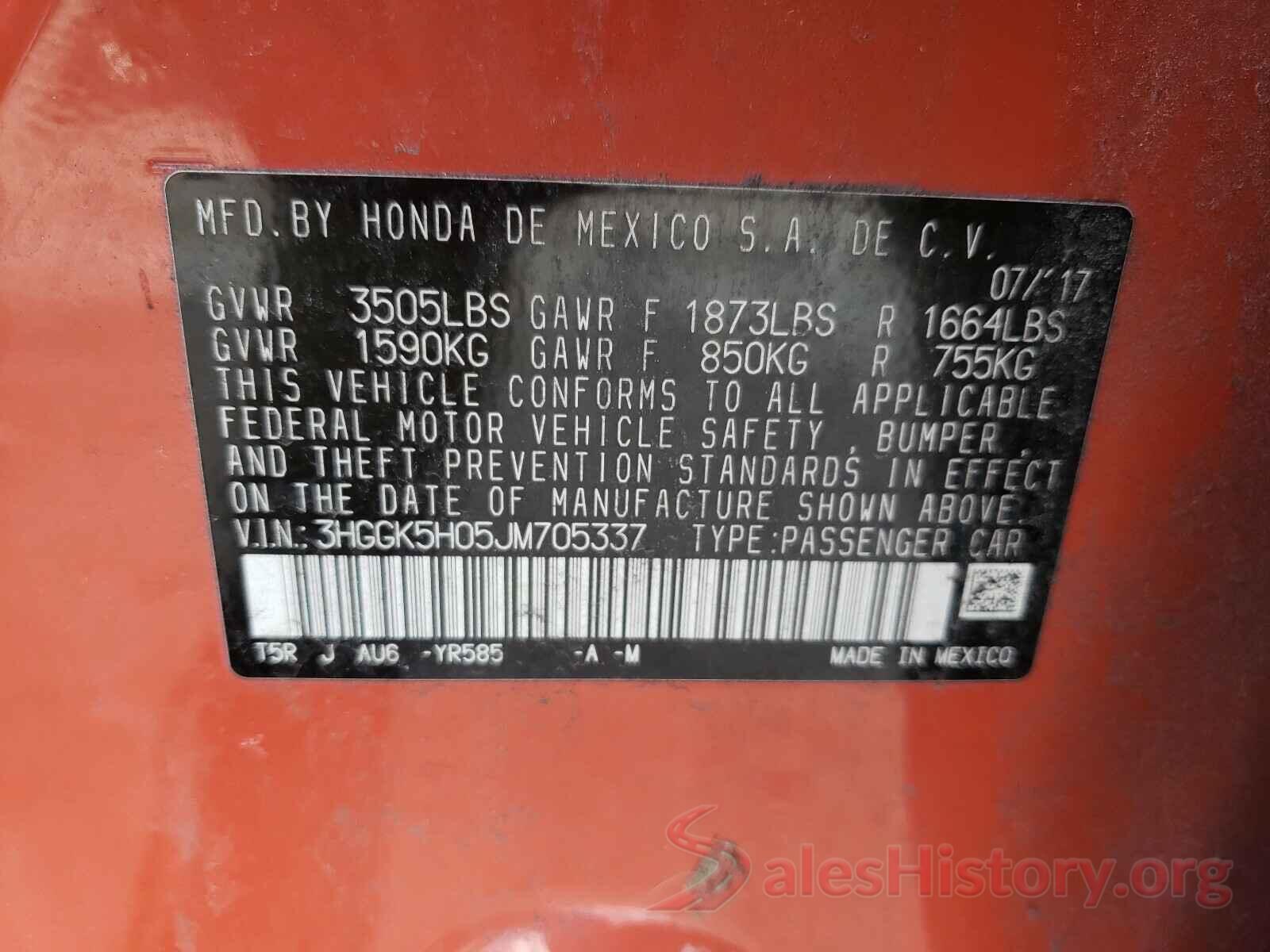 3HGGK5H05JM705337 2018 HONDA FIT