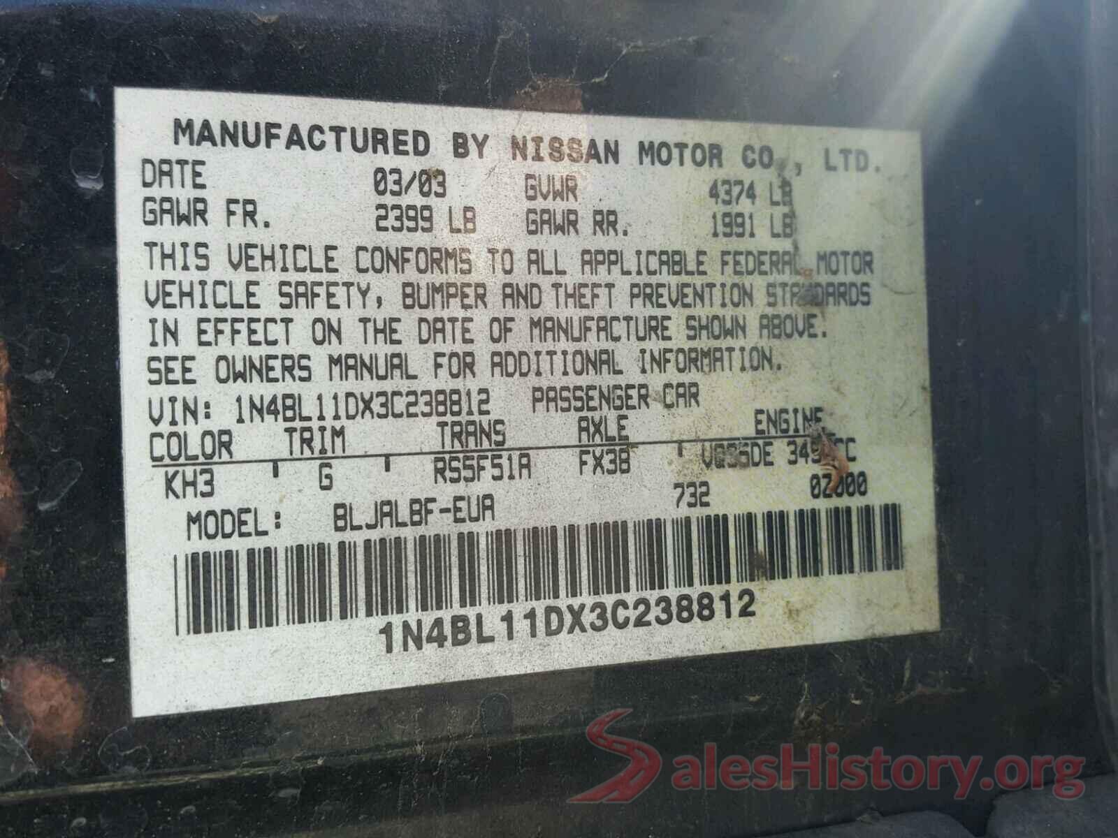 JF1VA2M63G9800039 2003 NISSAN ALTIMA