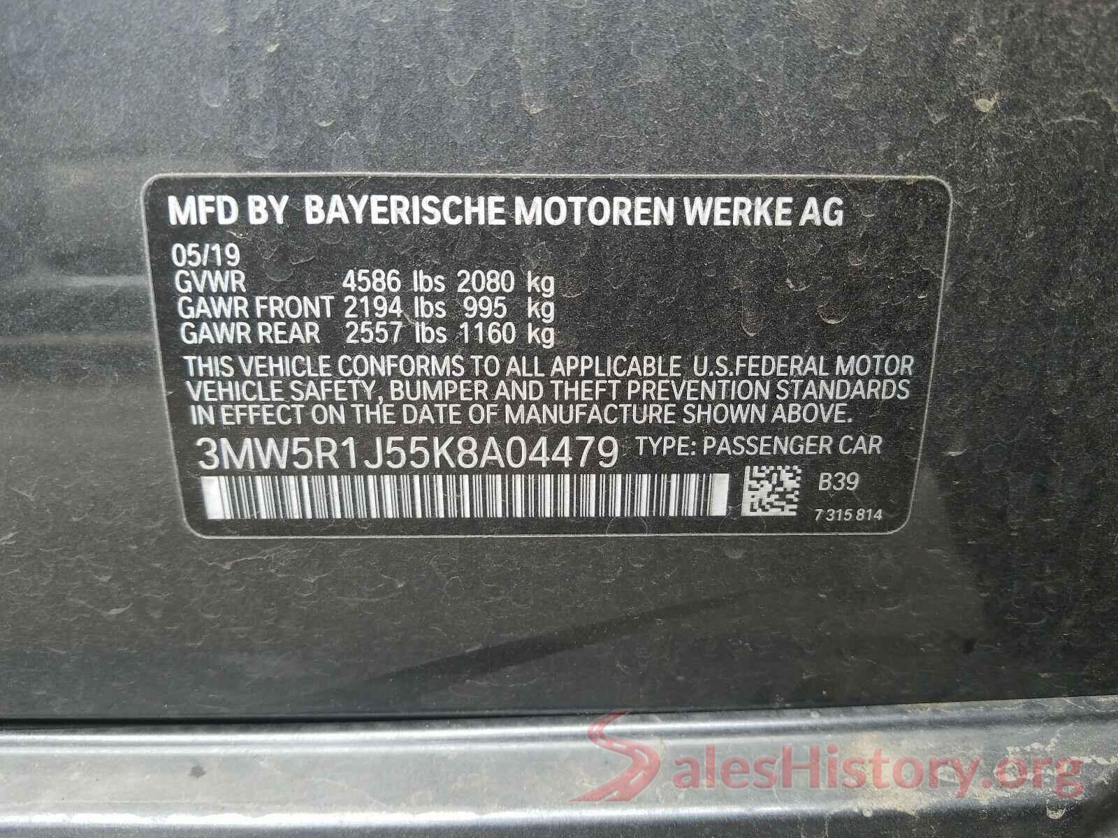 3MW5R1J55K8A04479 2019 BMW 3 SERIES