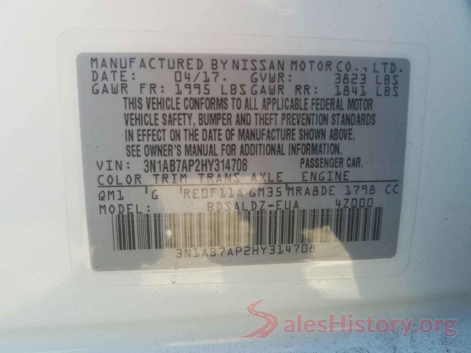 3N1AB7AP2HY314708 2017 NISSAN SENTRA