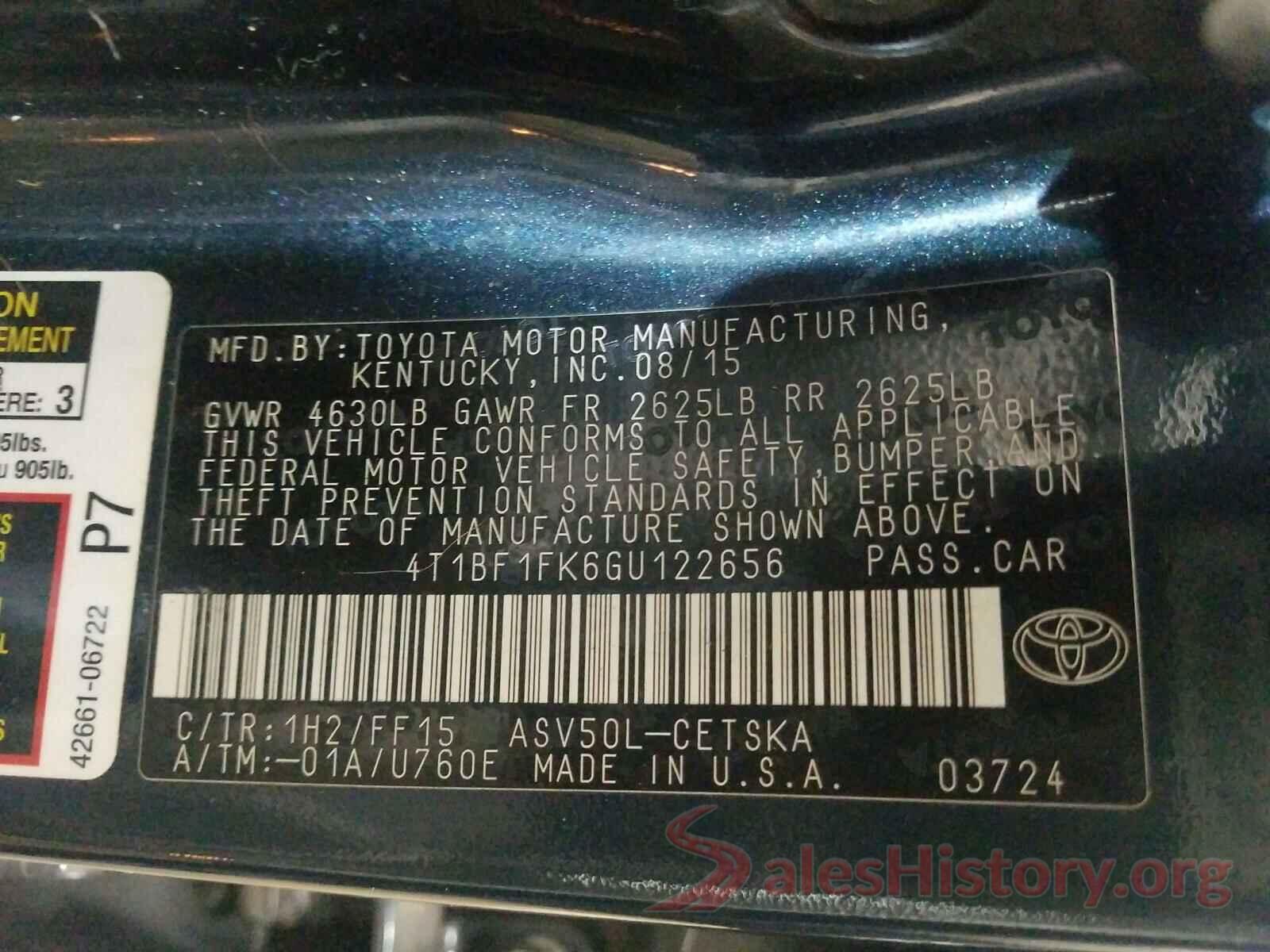 JTDBVRBD0KA006182 2016 TOYOTA CAMRY