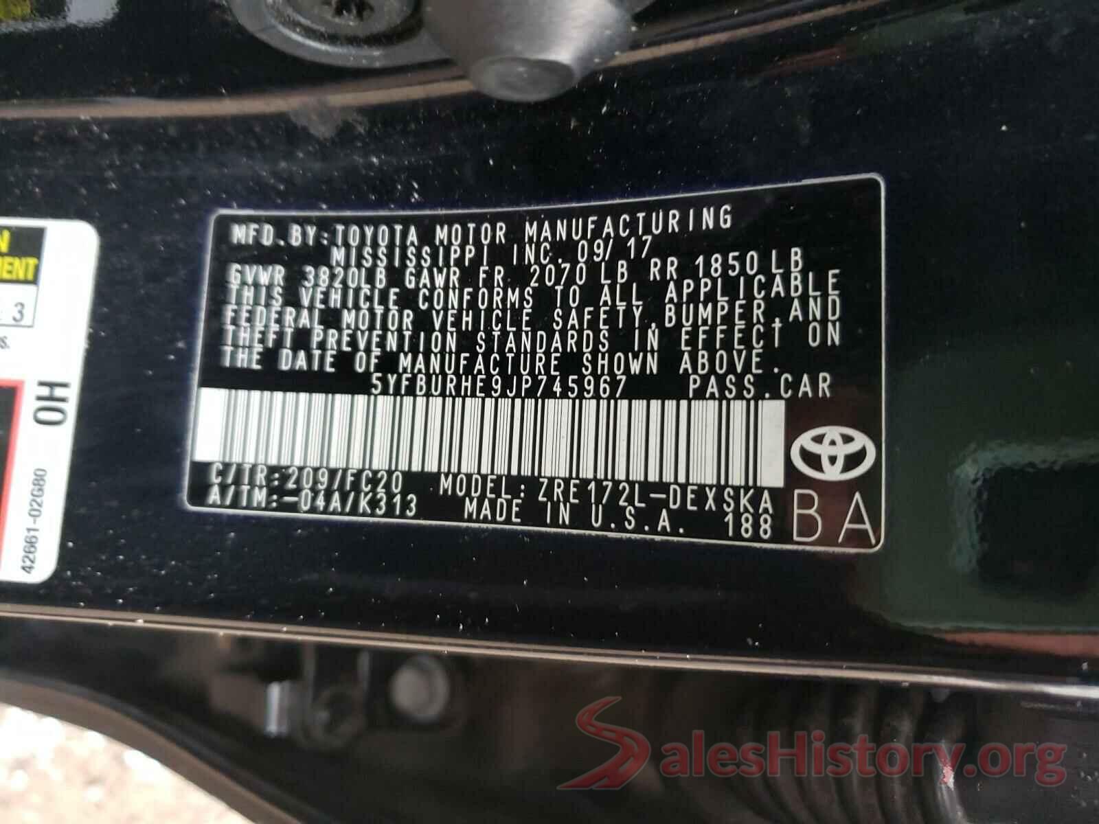 5YFBURHE9JP745967 2018 TOYOTA COROLLA