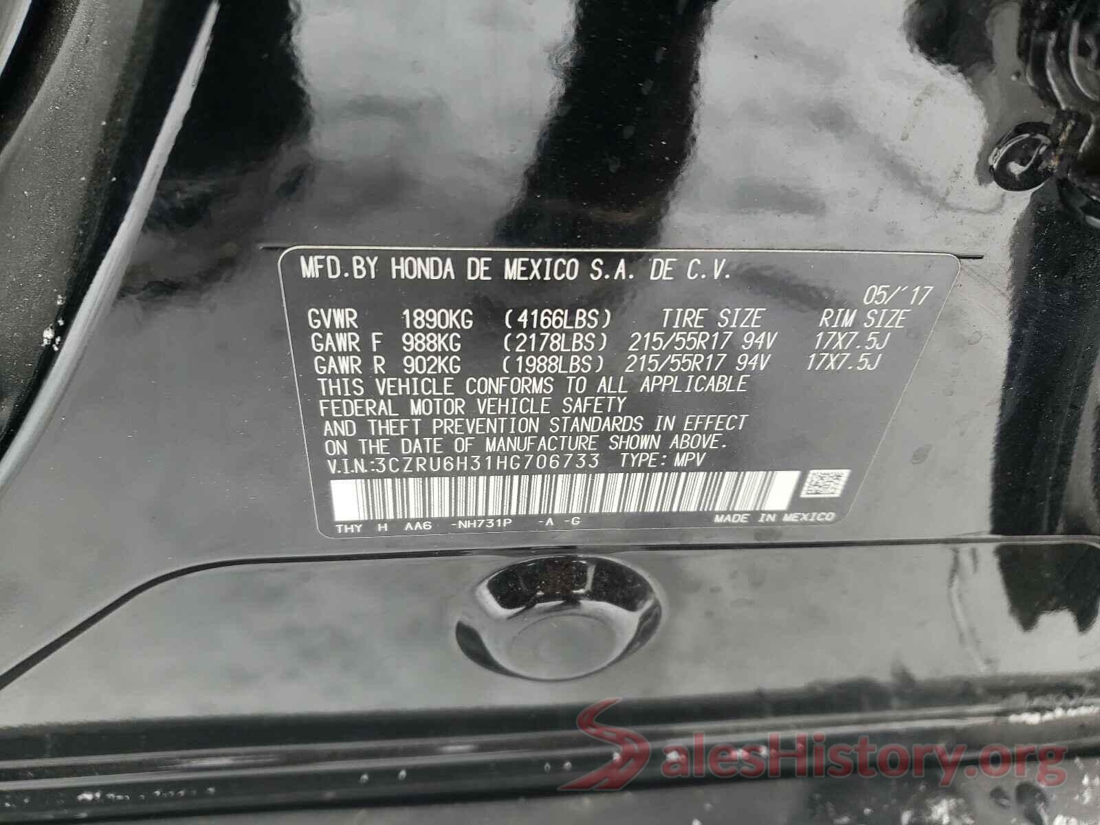 3CZRU6H31HG706733 2017 HONDA HR-V