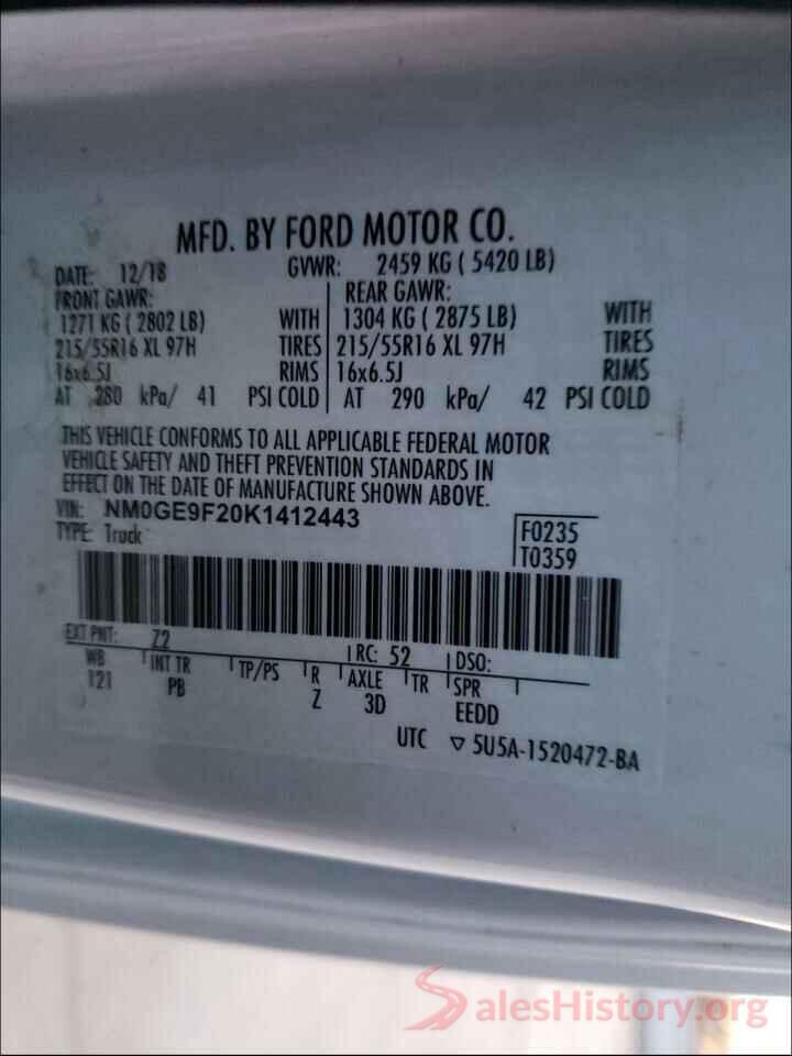 NM0GE9F20K1412443 2019 FORD TRANSIT CO