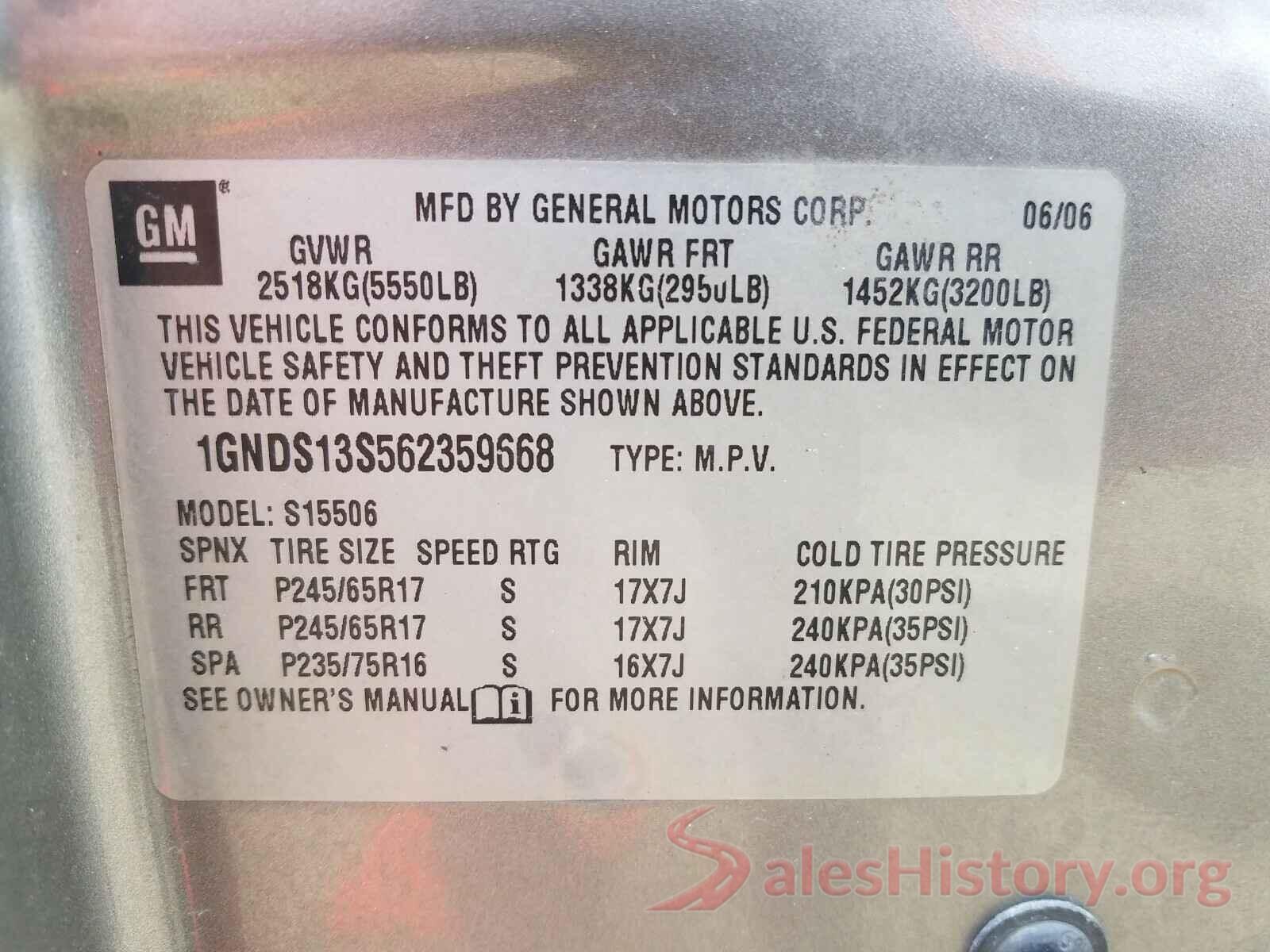 JTMRJREV9HD120185 2006 CHEVROLET TRAILBLAZE