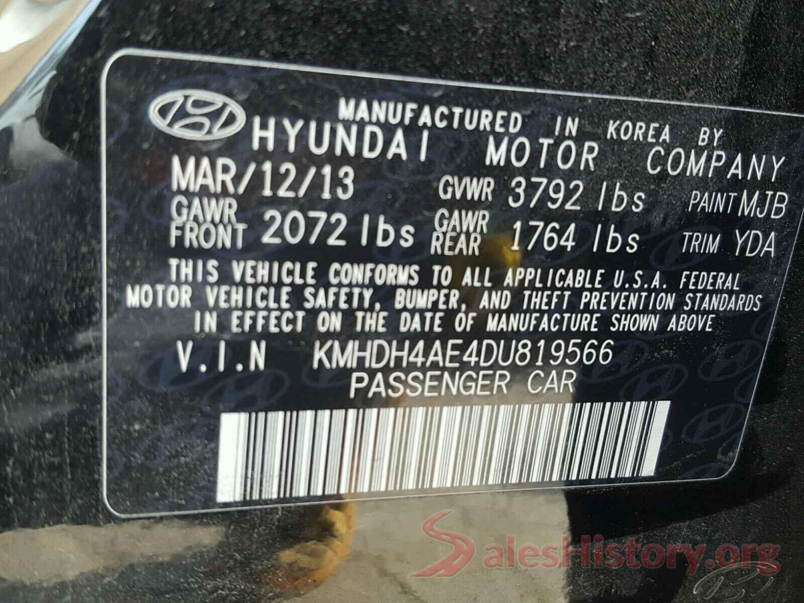 5TDKZ3DC0JS917393 2013 HYUNDAI ELANTRA