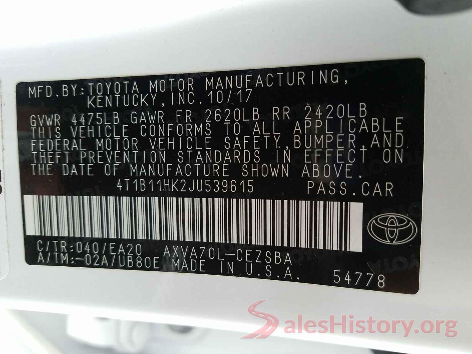 4T1B11HK2JU539615 2018 TOYOTA CAMRY