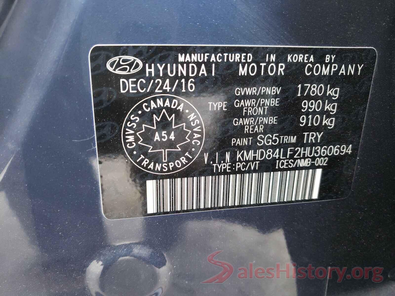 KMHD84LF2HU360694 2017 HYUNDAI ELANTRA