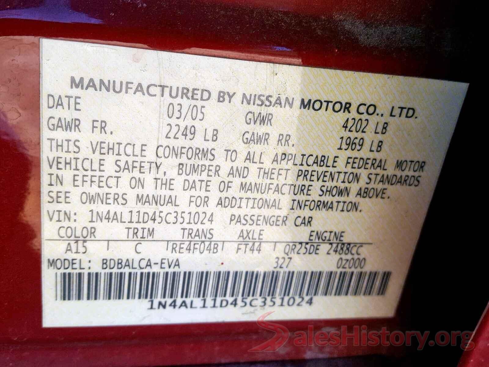 3N1CP5CU2KL542181 2005 NISSAN ALTIMA S