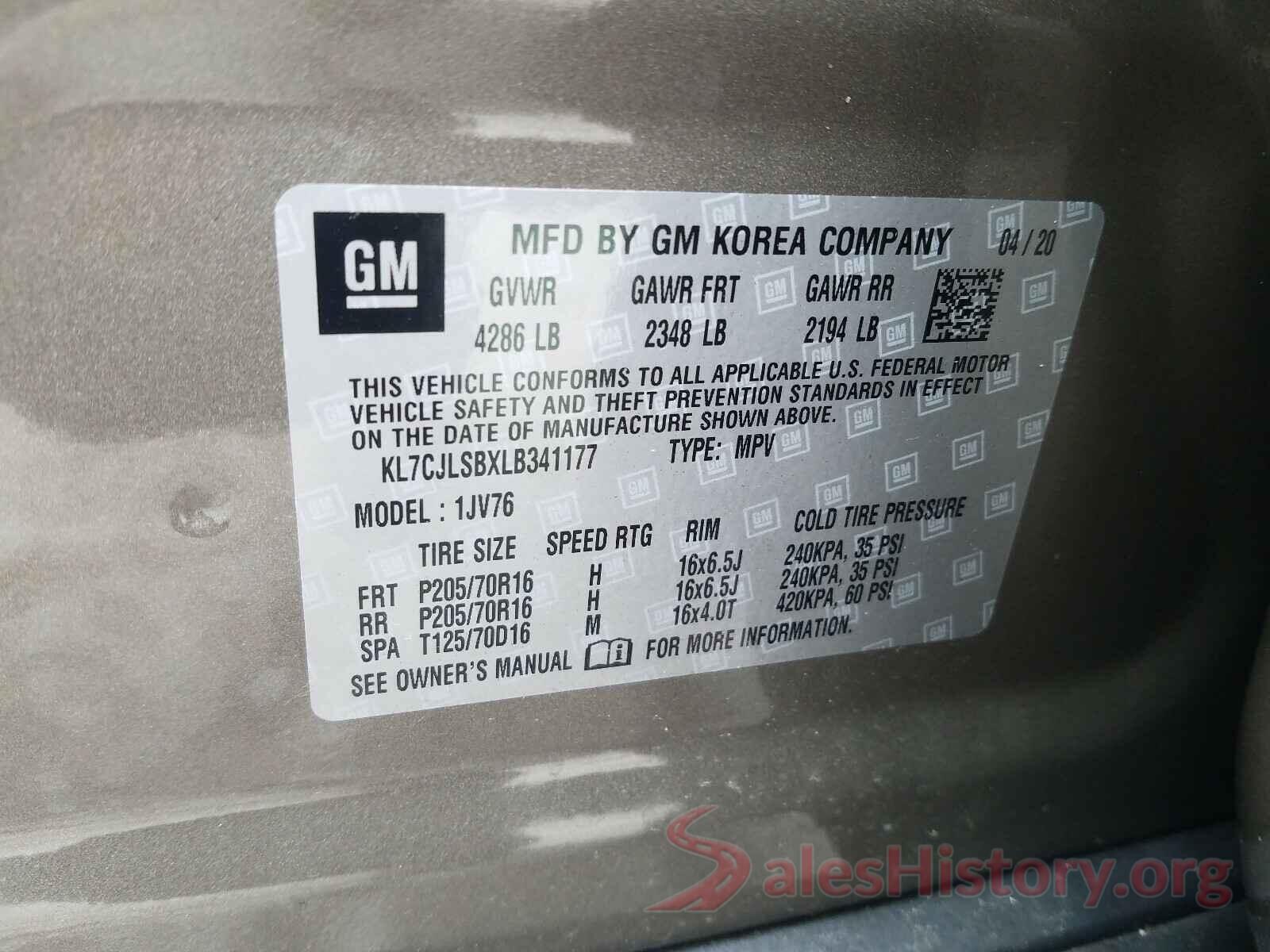 KL7CJLSBXLB341177 2020 CHEVROLET TRAX